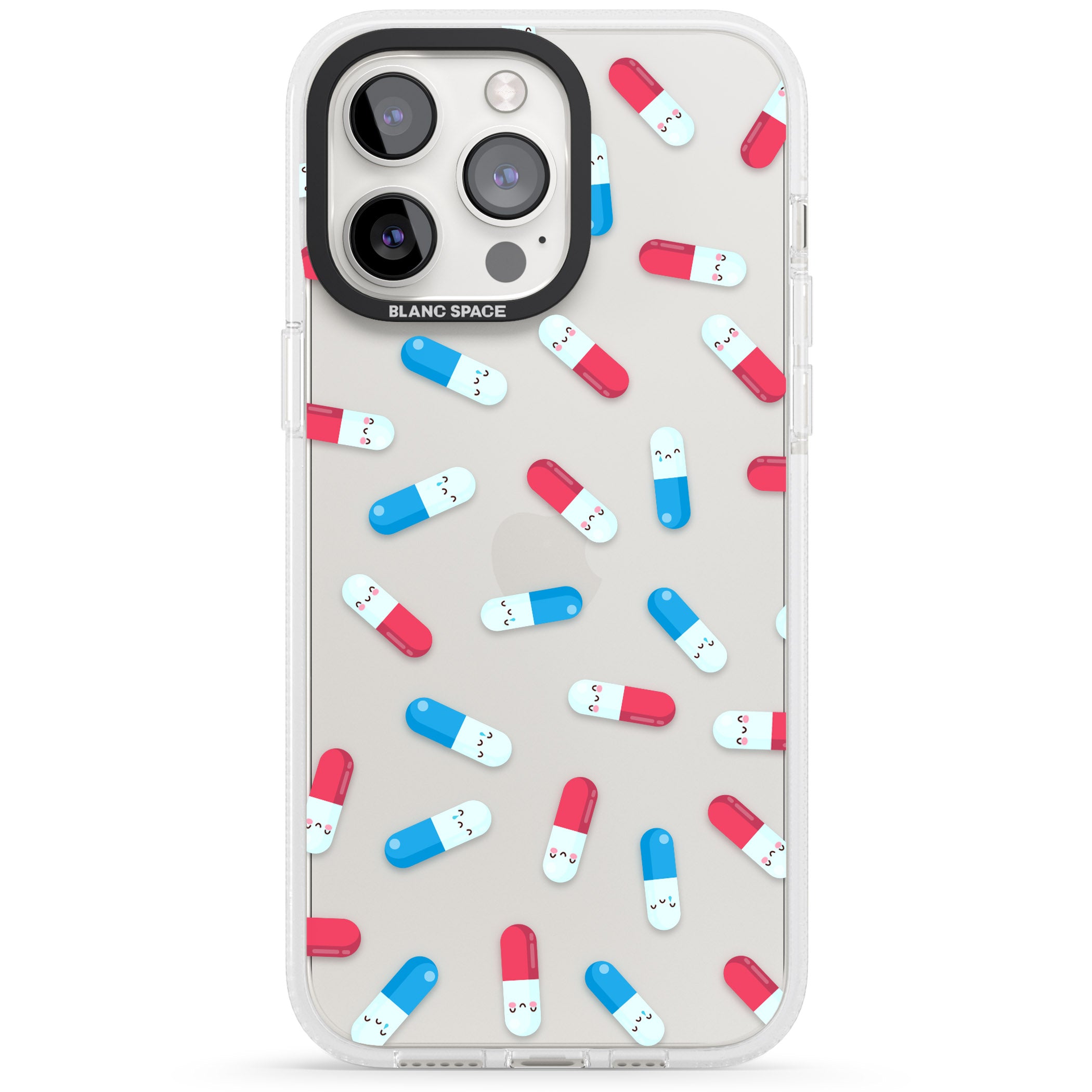 Kawaii Pill Pattern iPhone 15 Pro Max / 15 Pro / 14 Pro Max / 14 Pro / 13 Pro Clear Case Impact Air - Blanc Space