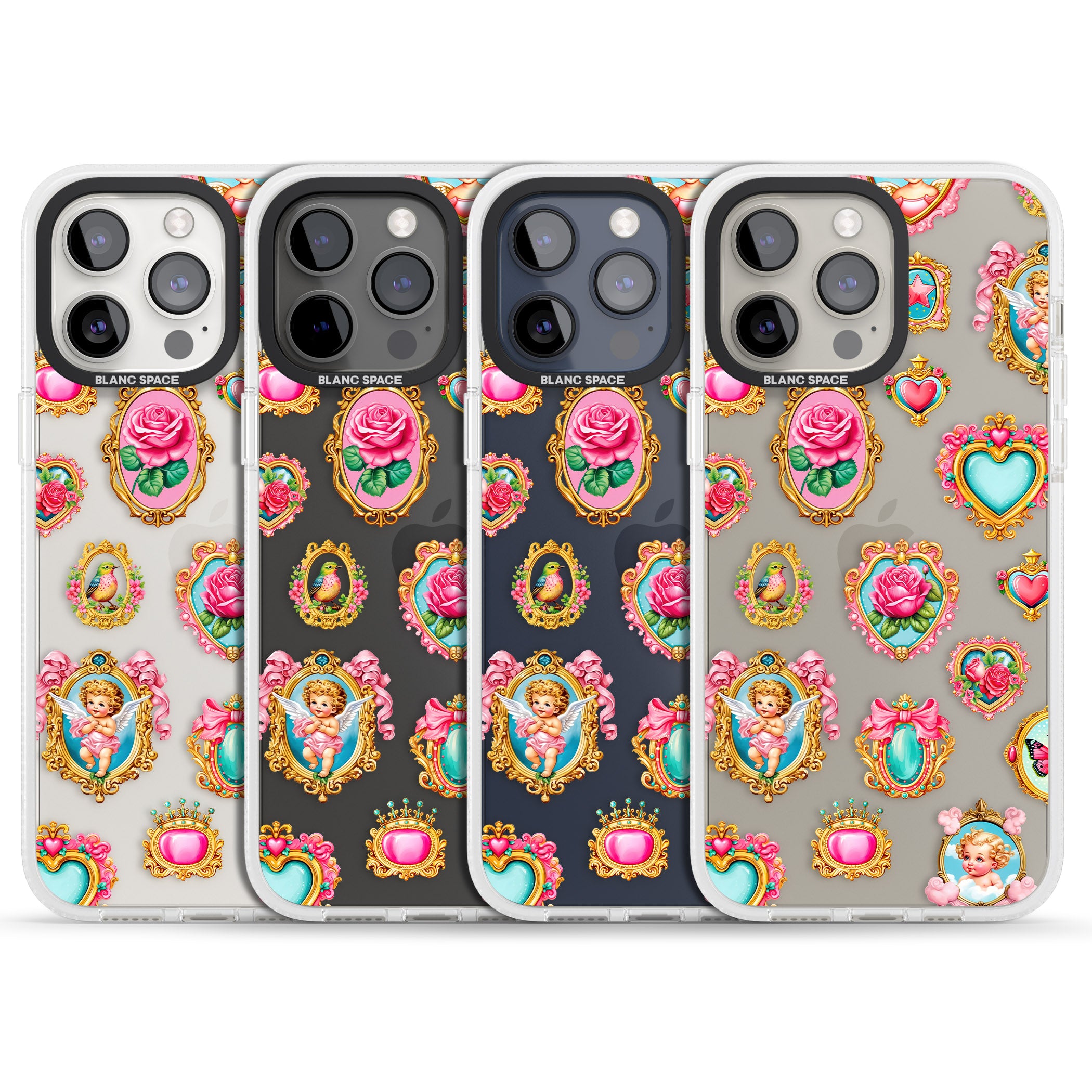 Angelcore Hearts & Frames iPhone 15 Pro Max / 15 Pro / 14 Pro Max / 14 Pro / 13 Pro Clear Case Impact Air - Blanc Space