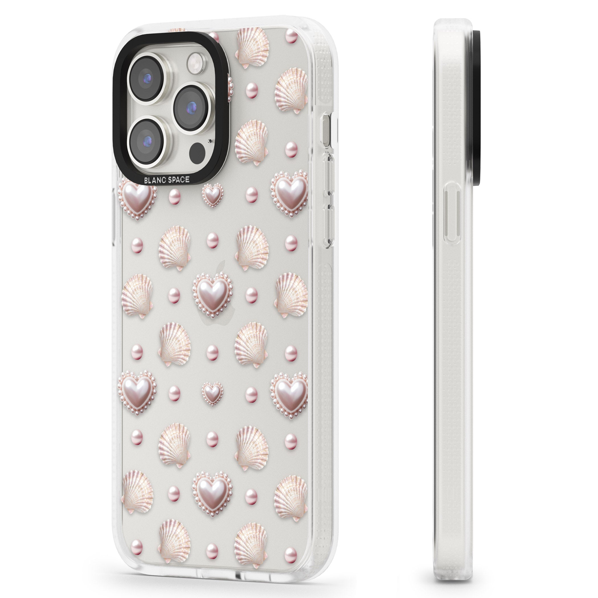 Pearl Hearts iPhone 15 Pro Max / 15 Pro / 14 Pro Max / 14 Pro / 13 Pro Clear Case Impact Air - Blanc Space