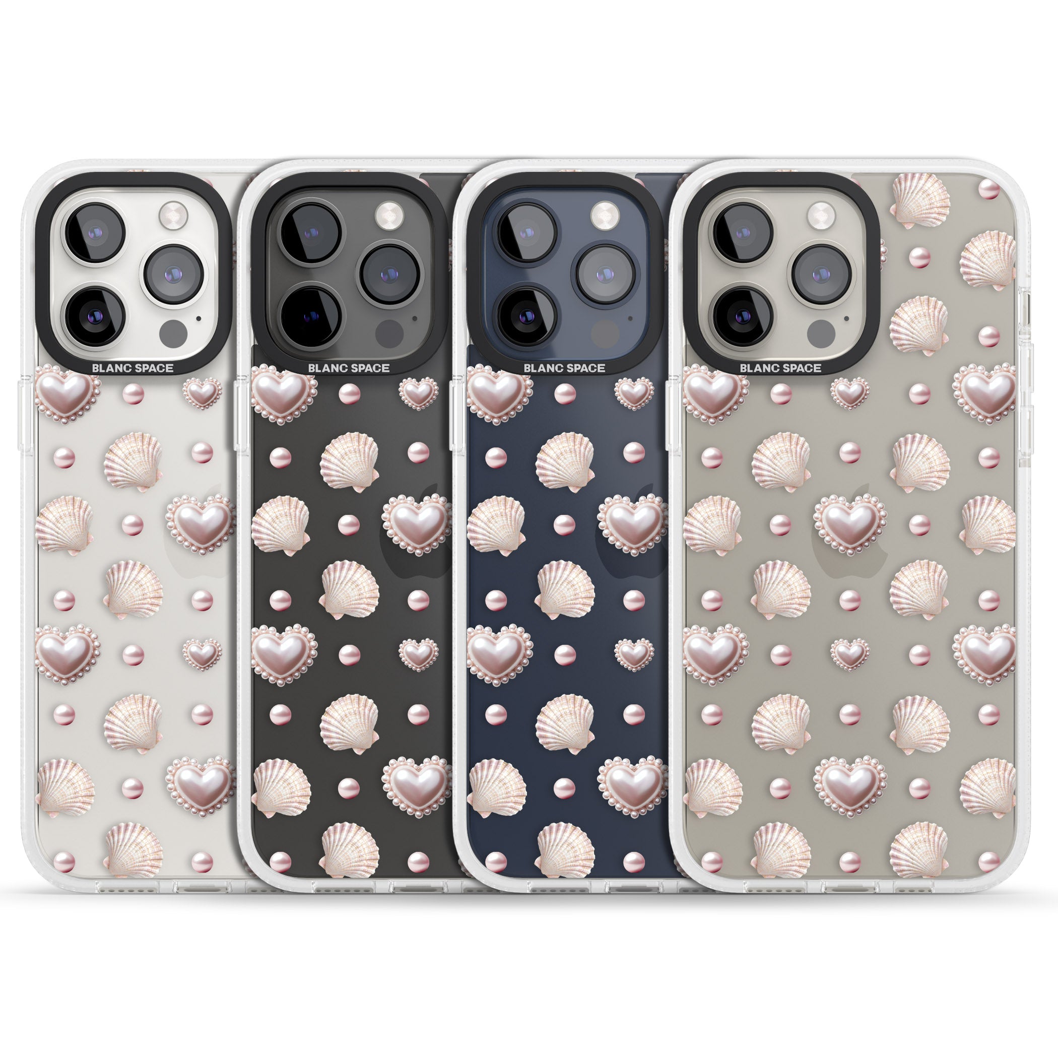 Pearl Hearts iPhone 15 Pro Max / 15 Pro / 14 Pro Max / 14 Pro / 13 Pro Clear Case Impact Air - Blanc Space