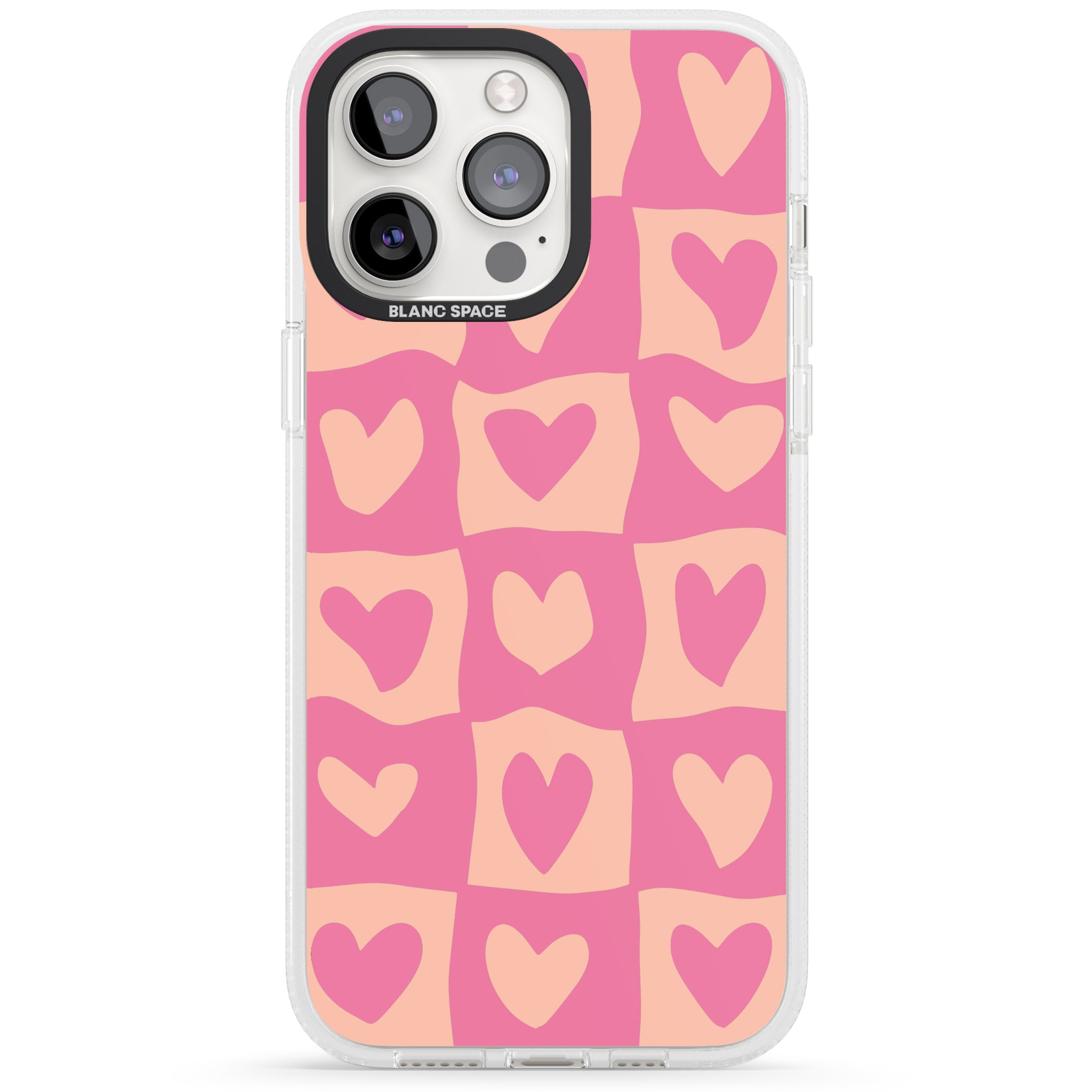 Pink Wavy Checked Hearts iPhone 15 Pro Max / 15 Pro / 14 Pro Max / 14 Pro / 13 Pro Clear Case Impact Air - Blanc Space