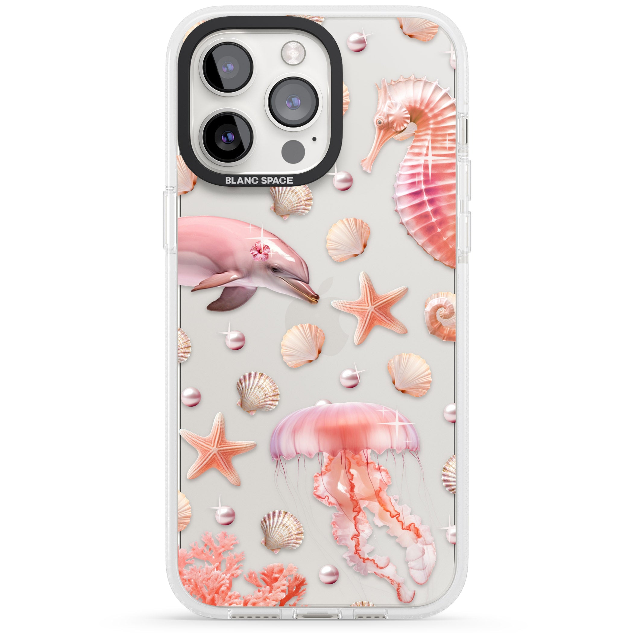 Pink Sealife iPhone 15 Pro Max / 15 Pro / 14 Pro Max / 14 Pro / 13 Pro Clear Case Impact Air - Blanc Space