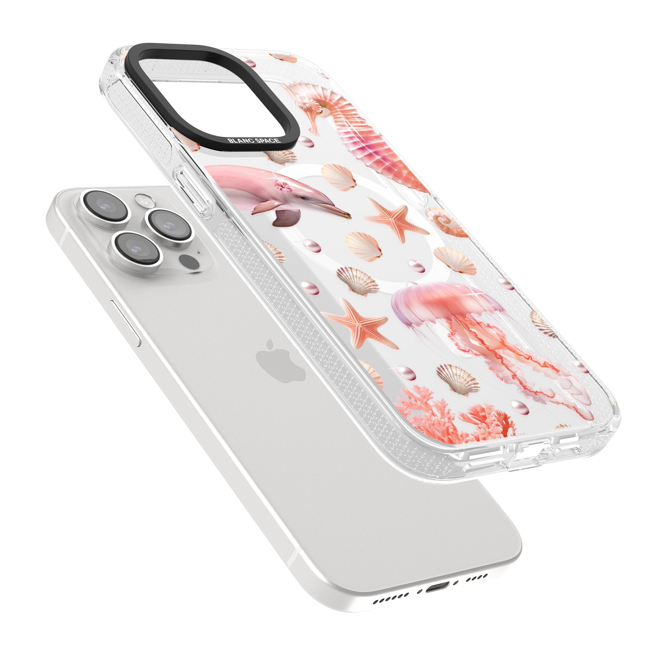 Pink Sealife iPhone 15 Pro Max / 15 Pro / 14 Pro Max / 14 Pro / 13 Pro Clear Case Impact Air - Blanc Space