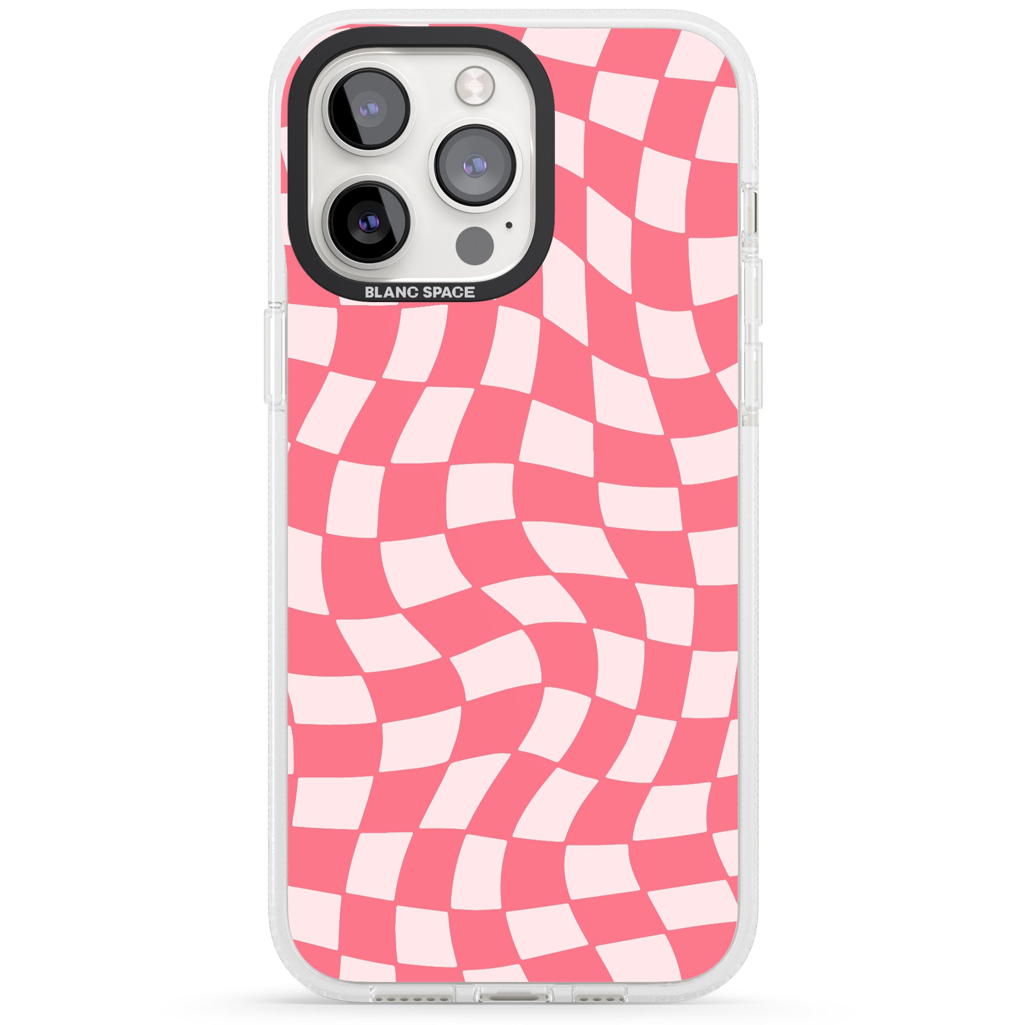 Pink Wavy Checked Pattern iPhone 15 Pro Max / 15 Pro / 14 Pro Max / 14 Pro / 13 Pro Clear Case Impact Air - Blanc Space