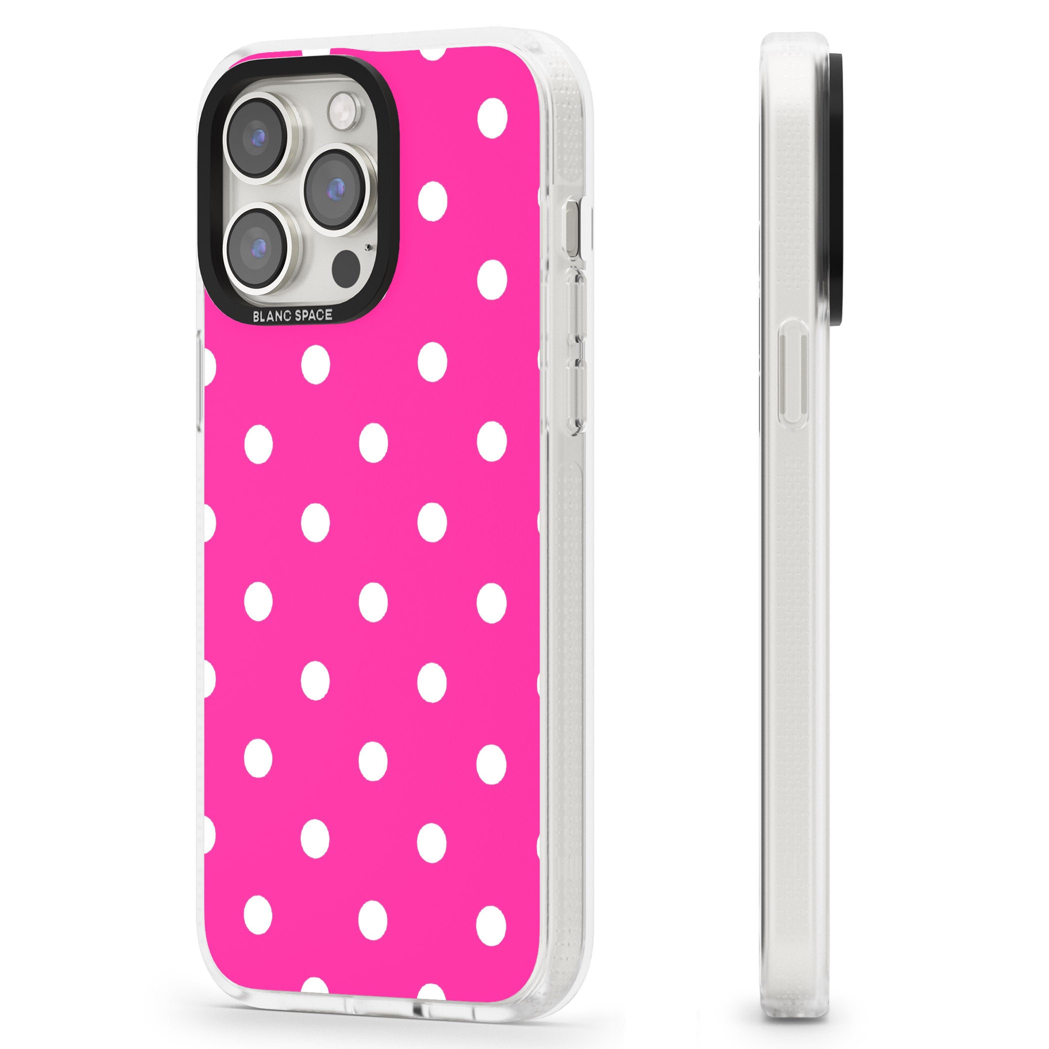 Pink Polka Dot iPhone 15 Pro Max / 15 Pro / 14 Pro Max / 14 Pro / 13 Pro Clear Case Impact Air - Blanc Space
