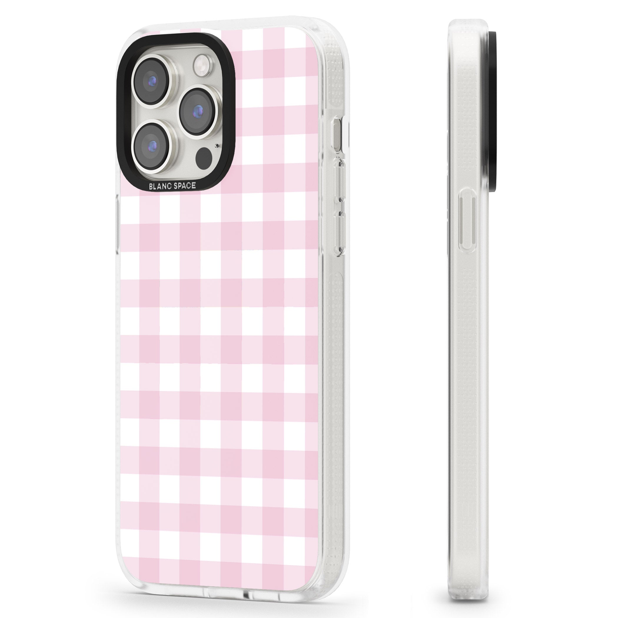 Pink Gingham Pattern iPhone 15 Pro Max / 15 Pro / 14 Pro Max / 14 Pro / 13 Pro Clear Case Impact Air - Blanc Space
