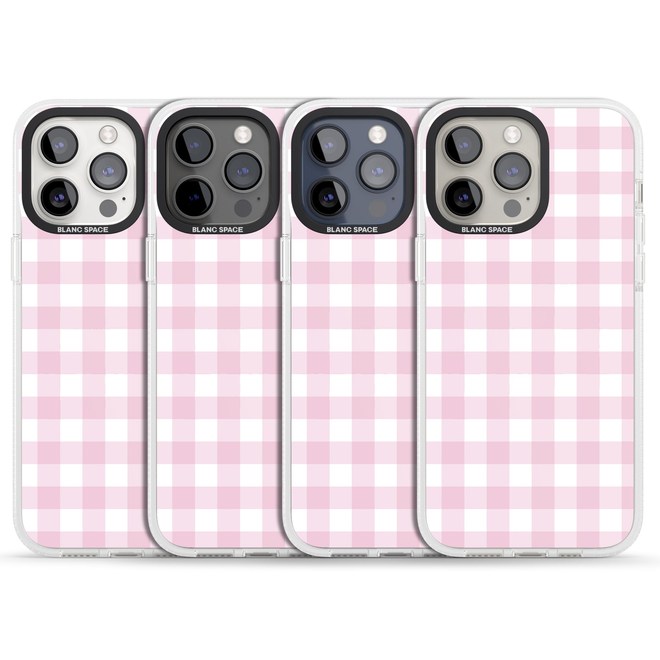 Pink Gingham Pattern iPhone 15 Pro Max / 15 Pro / 14 Pro Max / 14 Pro / 13 Pro Clear Case Impact Air - Blanc Space