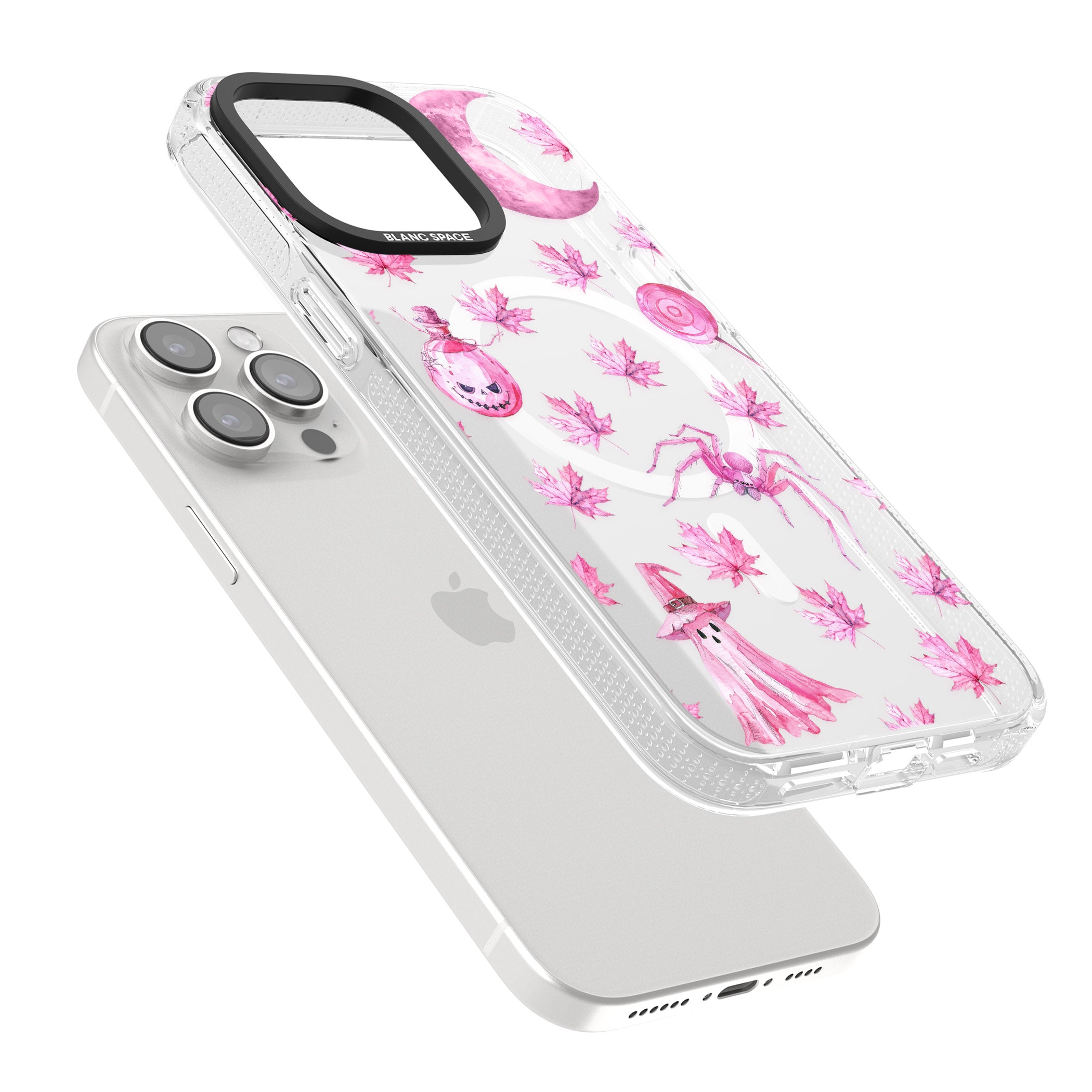 Pink Moon & Maple iPhone 15 Pro Max / 15 Pro / 14 Pro Max / 14 Pro / 13 Pro Clear Case Impact Air - Blanc Space