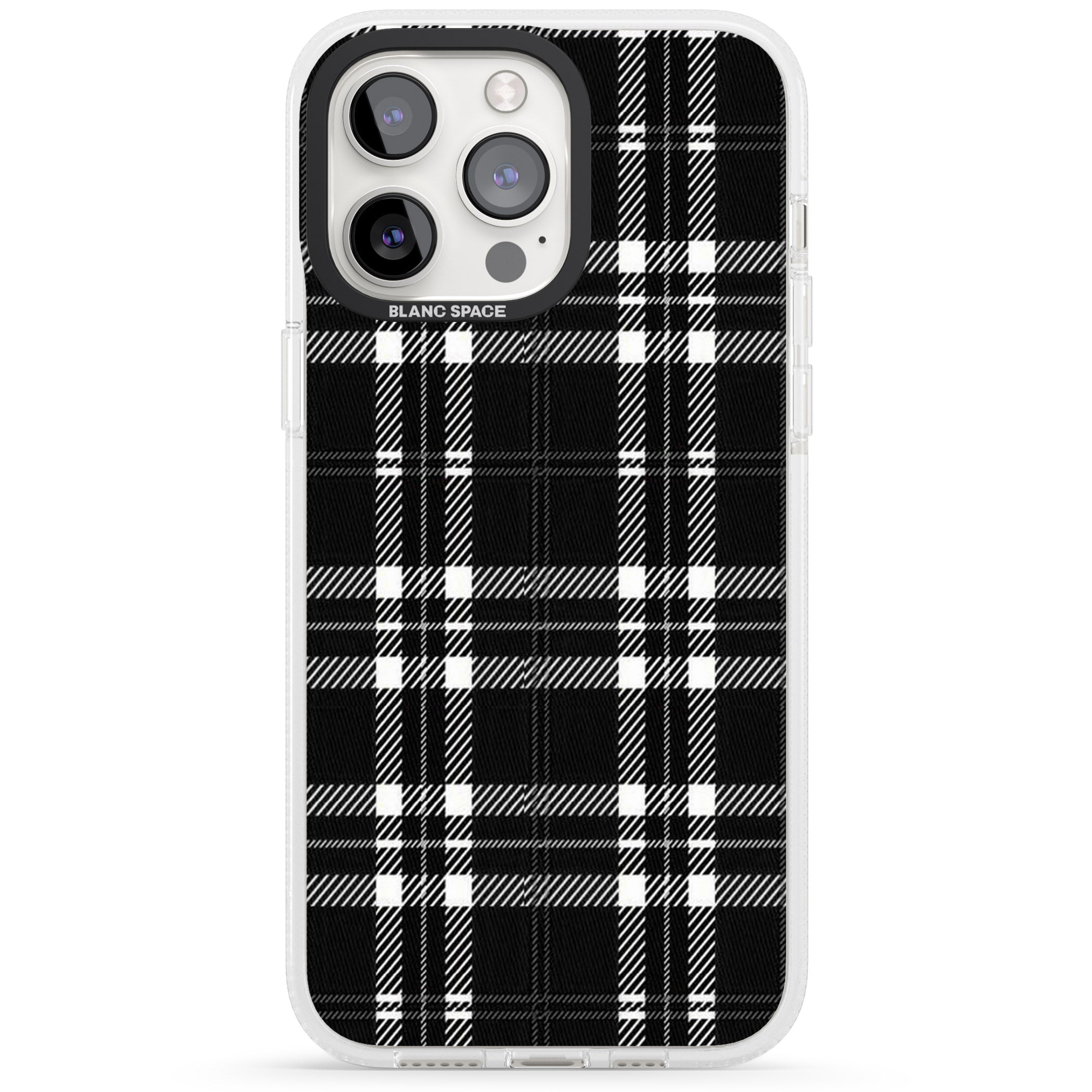Divine Black Plaid iPhone 15 Pro Max / 15 Pro / 14 Pro Max / 14 Pro / 13 Pro Clear Case Impact Air - Blanc Space