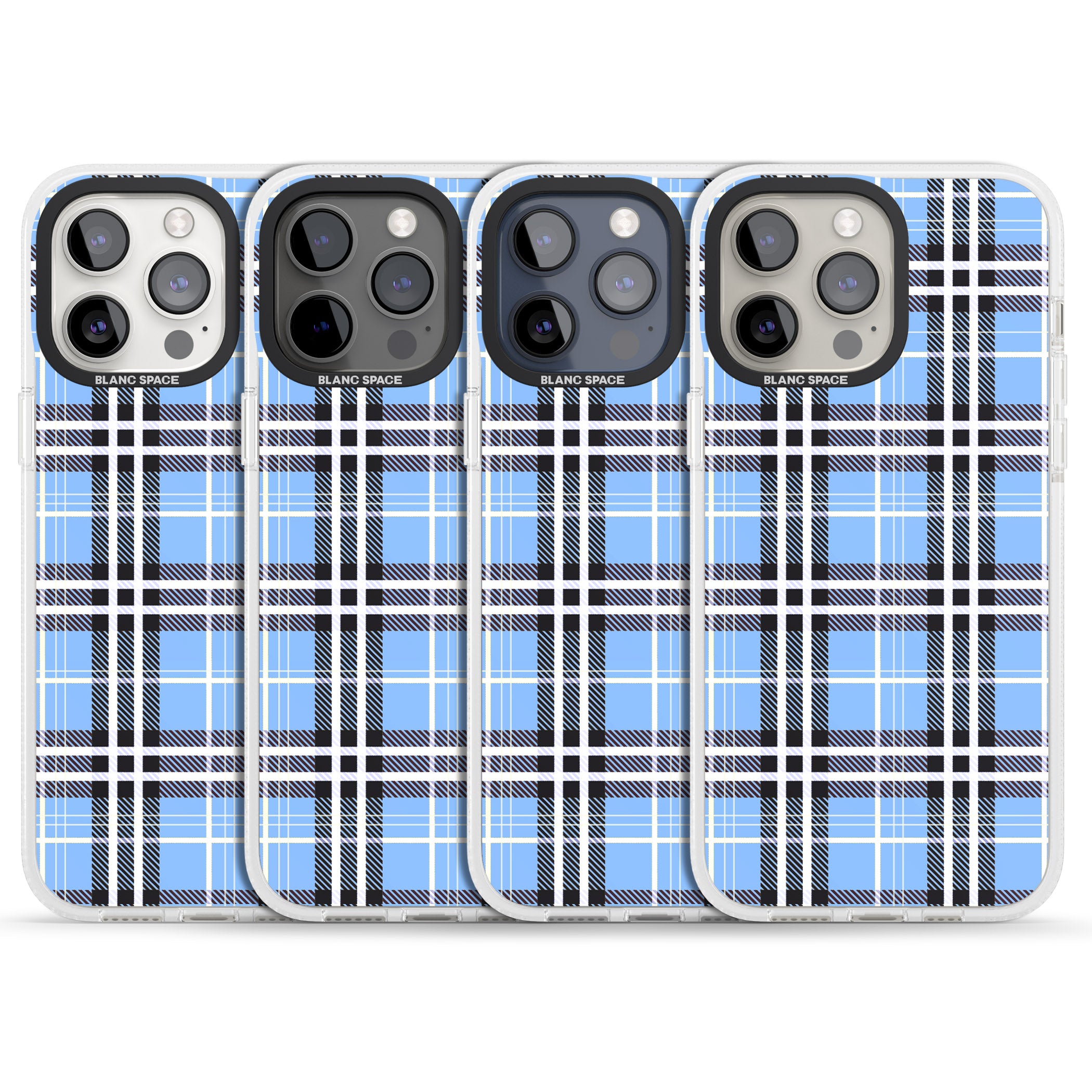Blue Plaid iPhone 15 Pro Max / 15 Pro / 14 Pro Max / 14 Pro / 13 Pro Clear Case Impact Air - Blanc Space