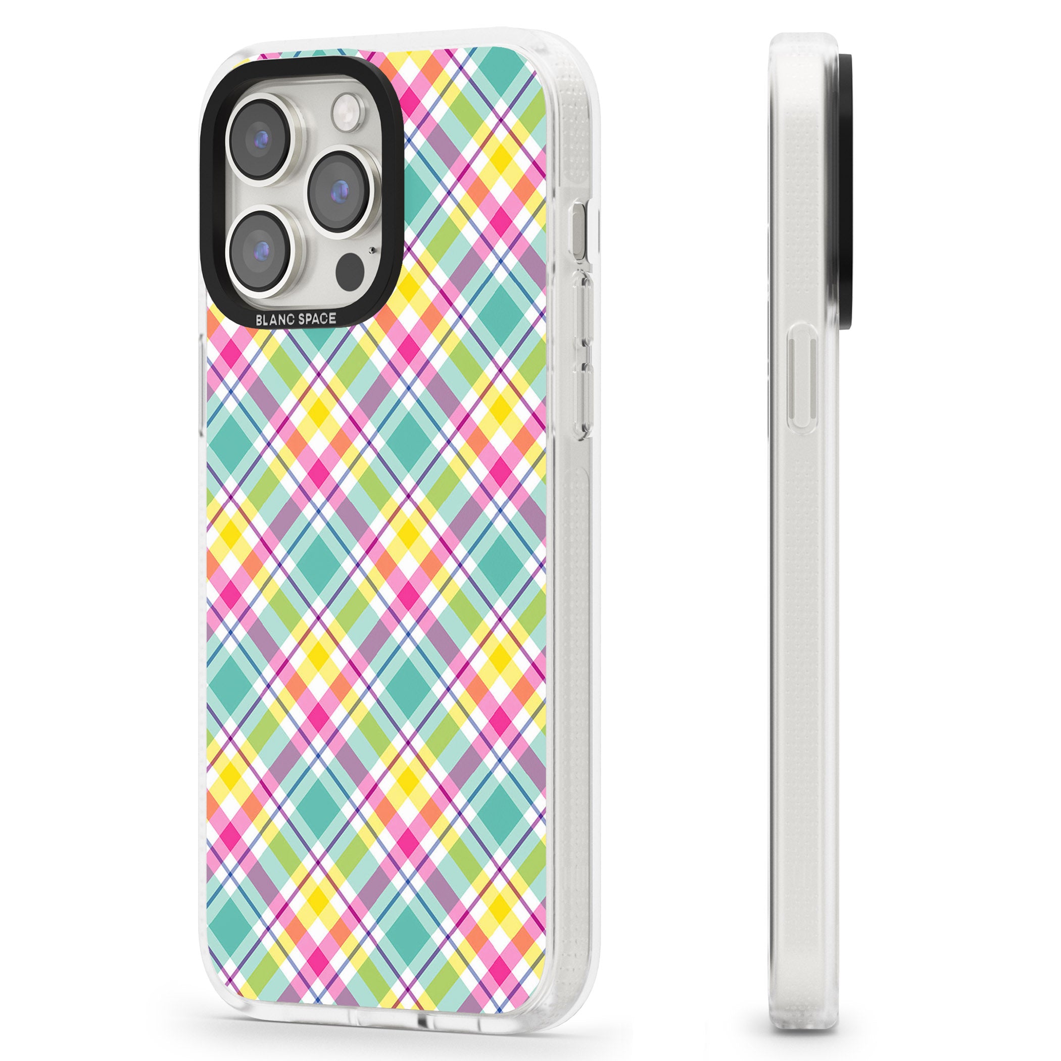 Crosshatch Plaid iPhone 15 Pro Max / 15 Pro / 14 Pro Max / 14 Pro / 13 Pro Clear Case Impact Air - Blanc Space
