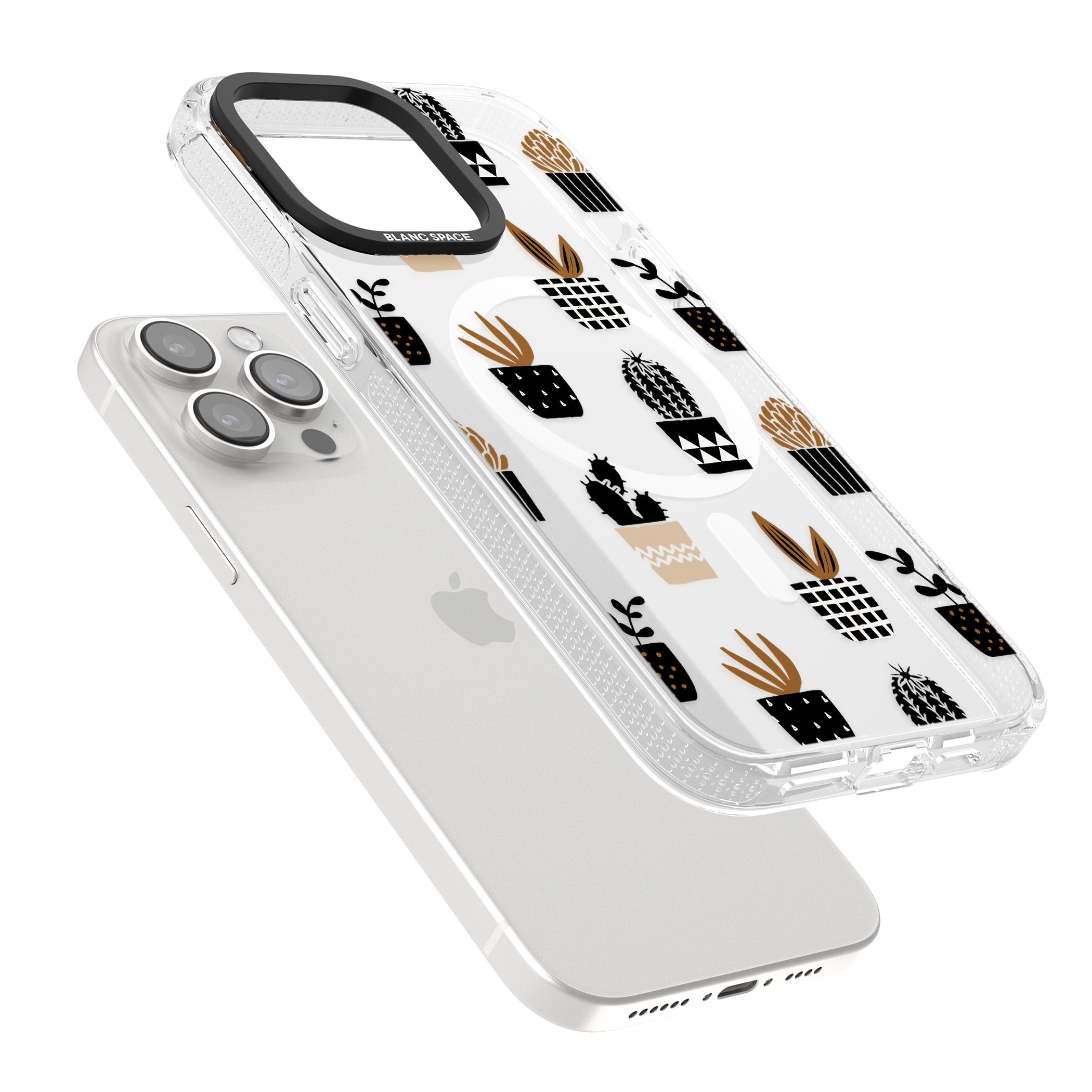 Large Mixed Plants Pattern - Clear iPhone 15 Pro Max / 15 Pro / 14 Pro Max / 14 Pro / 13 Pro Clear Case Impact Air - Blanc Space