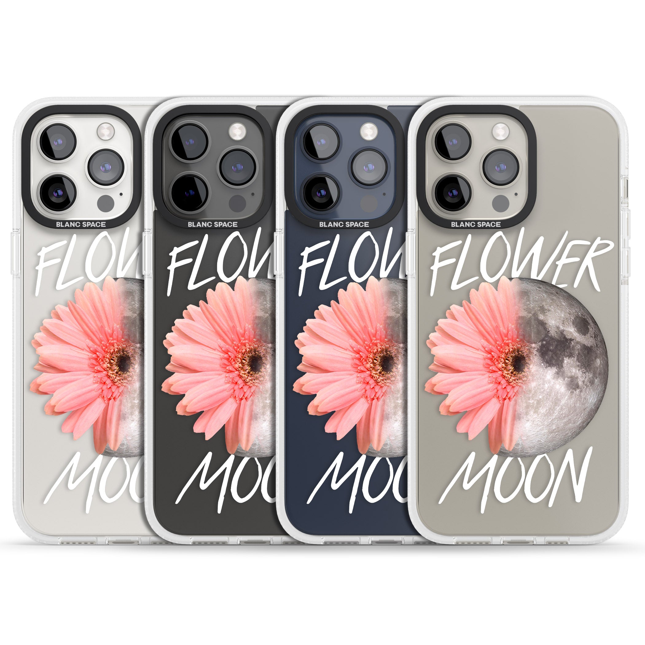 Flower Moon iPhone 15 Pro Max / 15 Pro / 14 Pro Max / 14 Pro / 13 Pro Clear Case Impact Air - Blanc Space