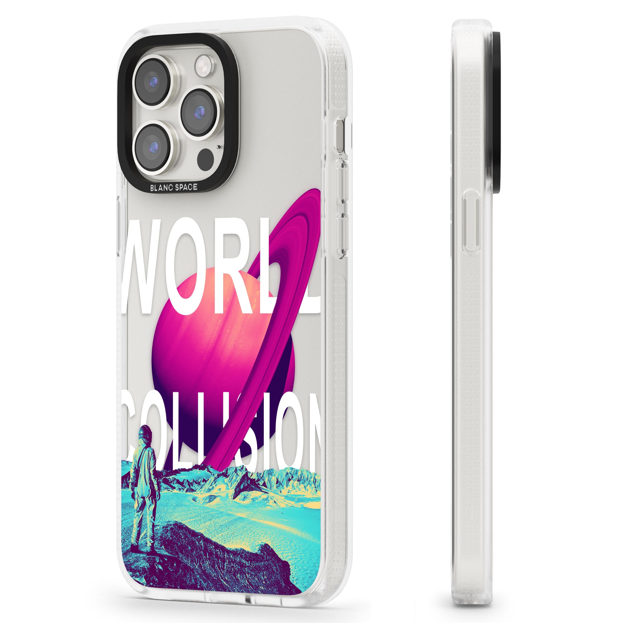World Collision iPhone 15 Pro Max / 15 Pro / 14 Pro Max / 14 Pro / 13 Pro Clear Case Impact Air - Blanc Space