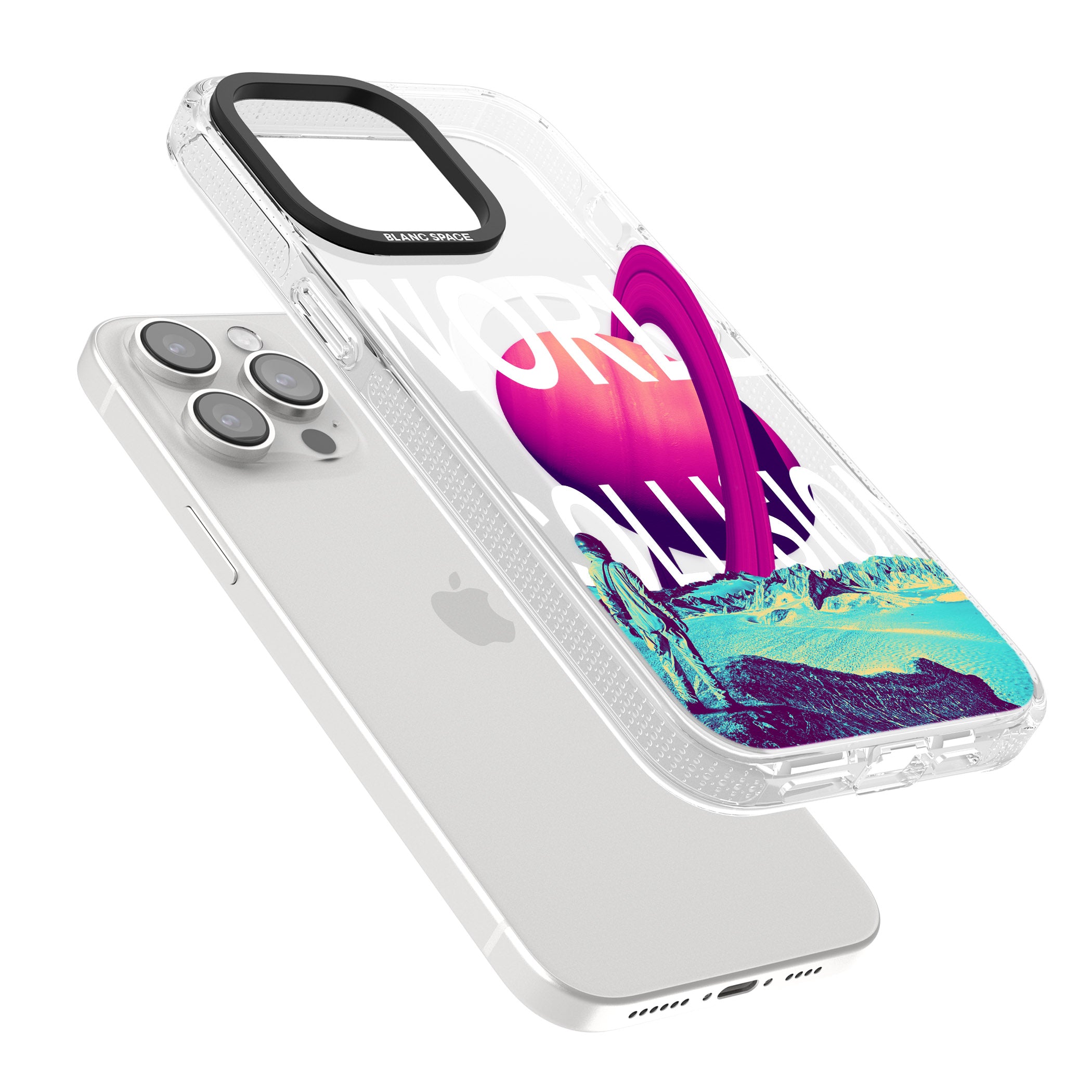 World Collision iPhone 15 Pro Max / 15 Pro / 14 Pro Max / 14 Pro / 13 Pro Clear Case Impact Air - Blanc Space