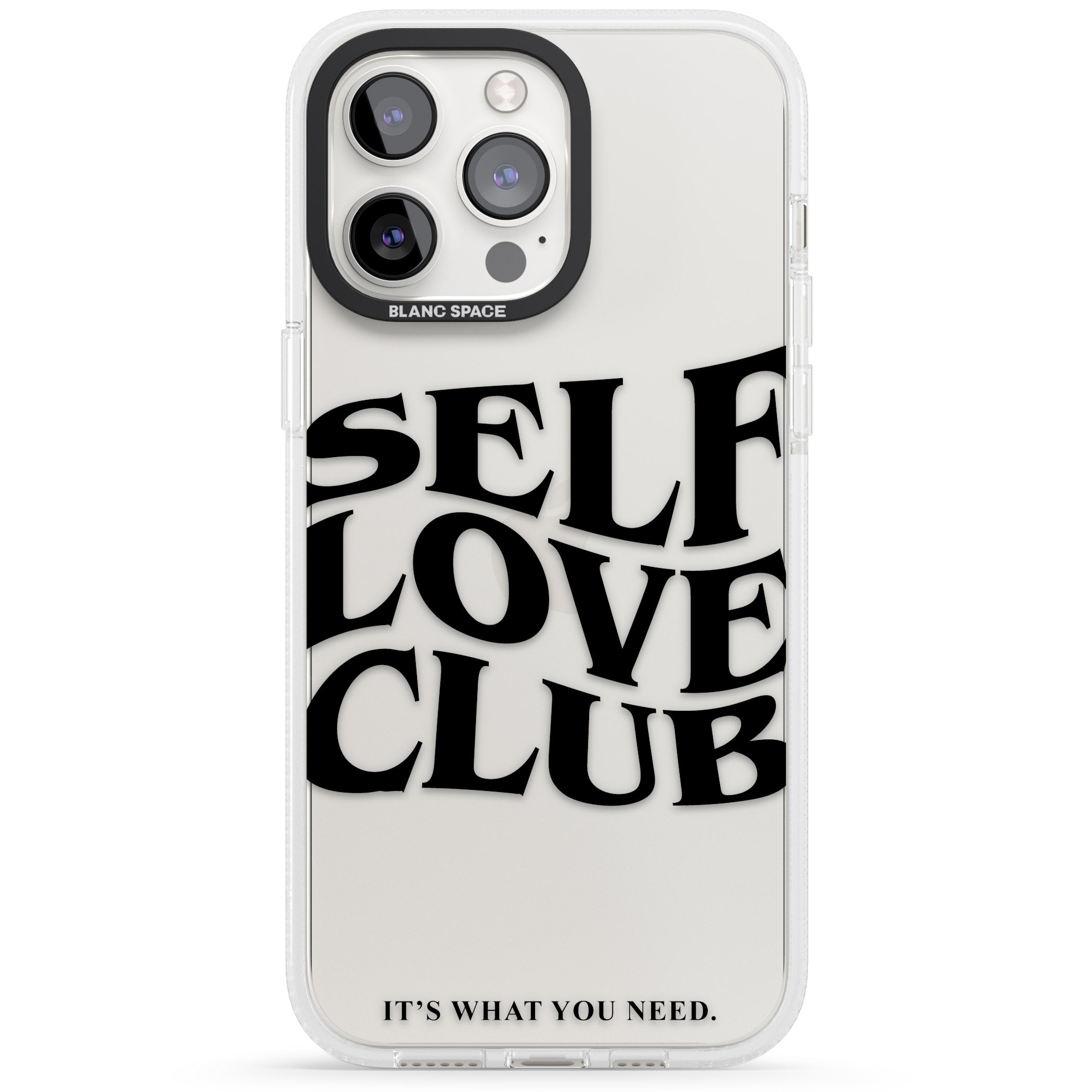 Self Love Club (Black) iPhone 15 Pro Max / 15 Pro / 14 Pro Max / 14 Pro / 13 Pro Clear Case Impact Air - Blanc Space
