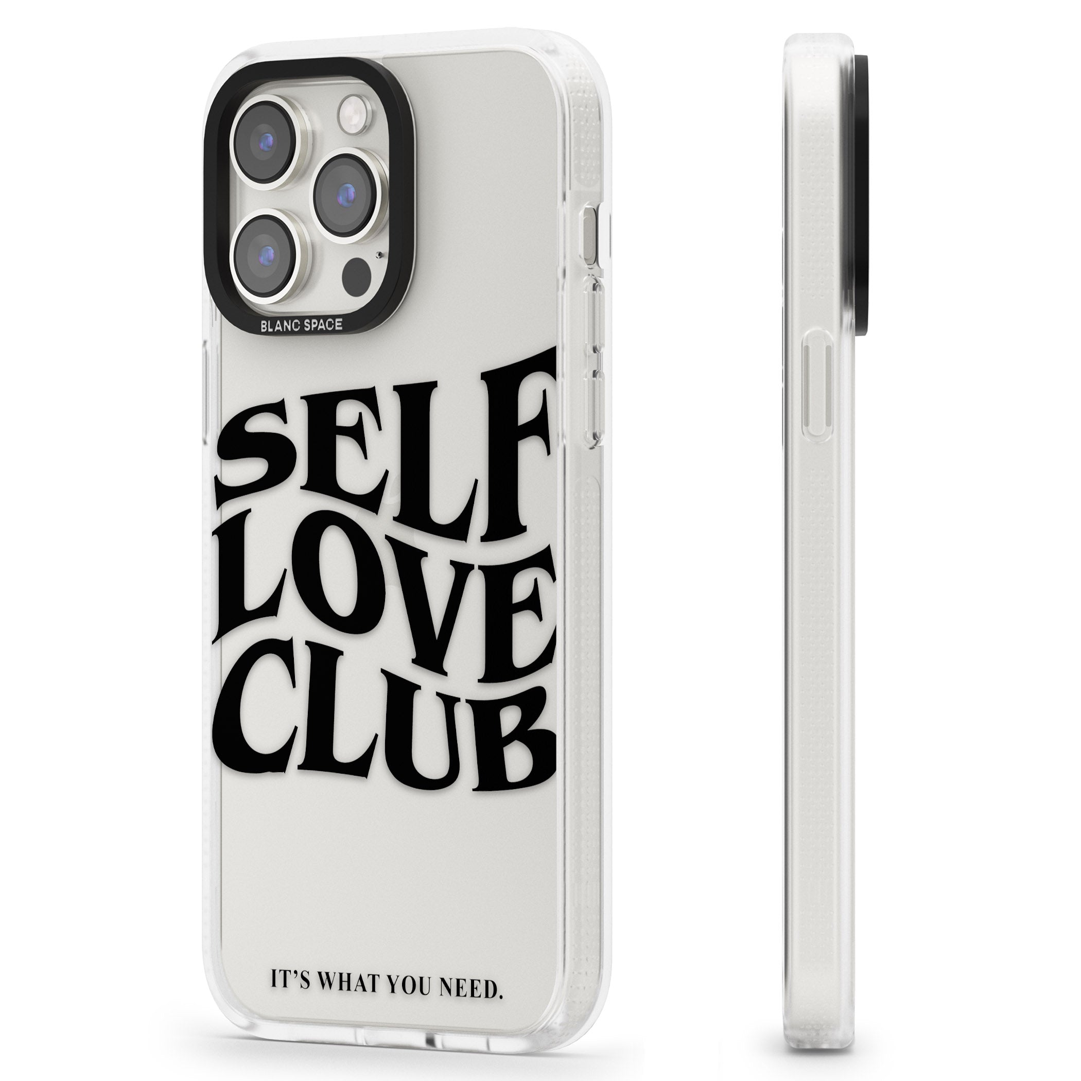 Self Love Club (Black) iPhone 15 Pro Max / 15 Pro / 14 Pro Max / 14 Pro / 13 Pro Clear Case Impact Air - Blanc Space