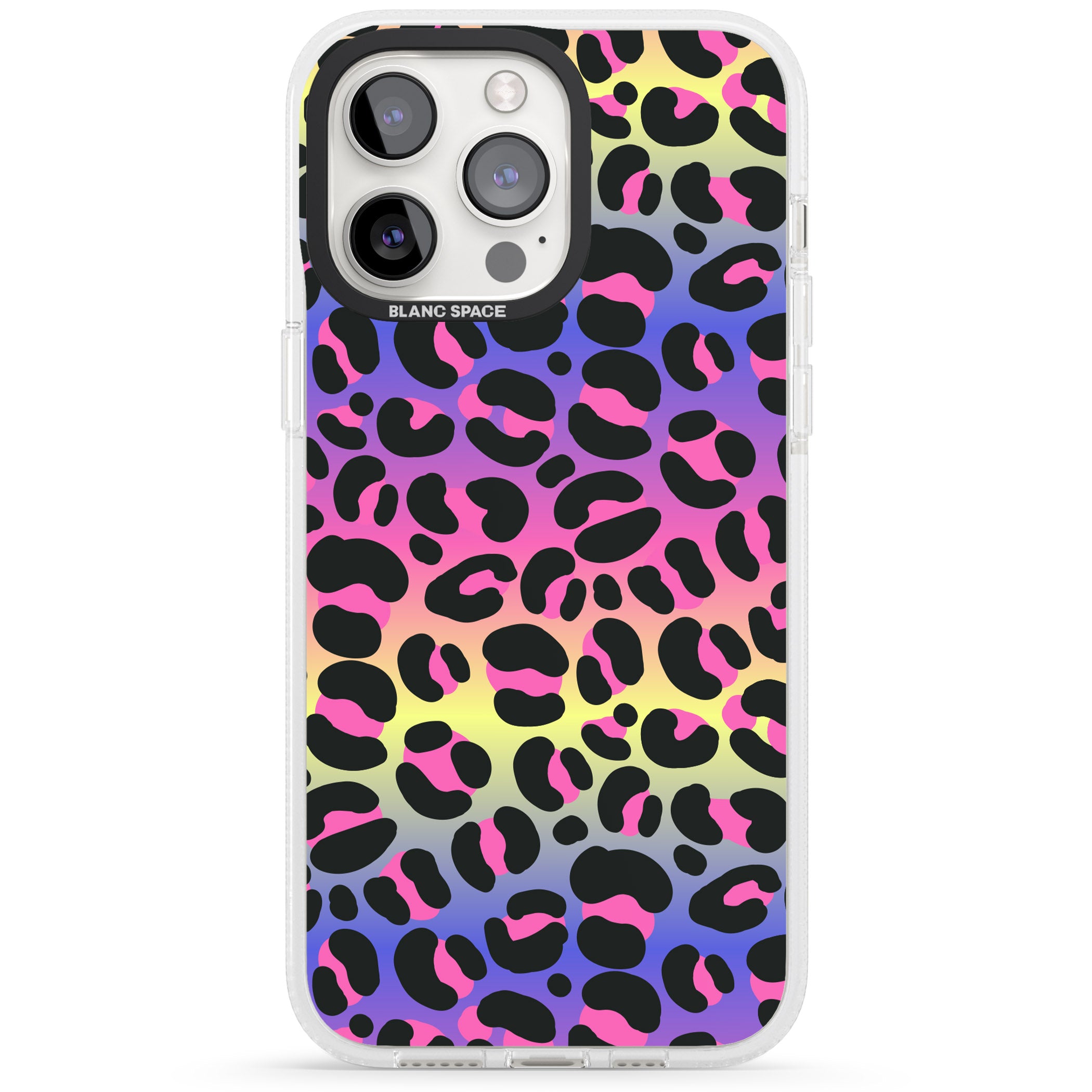 Rainbow Gradient Leopard Print iPhone 15 Pro Max / 15 Pro / 14 Pro Max / 14 Pro / 13 Pro Clear Case Impact Air - Blanc Space