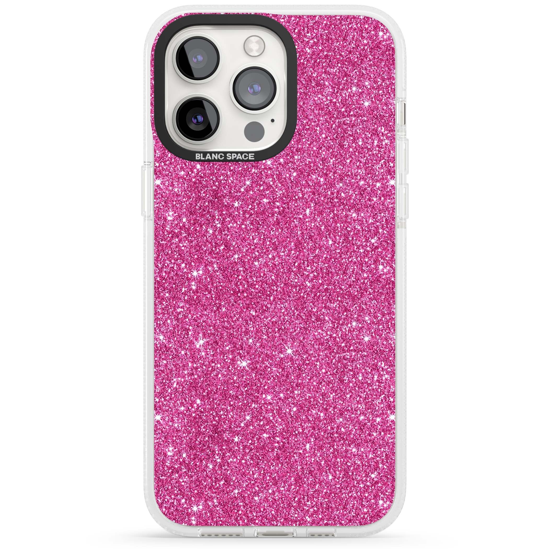 Pink Glitter Y2K iPhone case featuring hot pink glitter wallpaper with sparkle shimmer effect | Clear Case Impact Air case for iPhone 15 Pro, iPhone 15 Pro Max