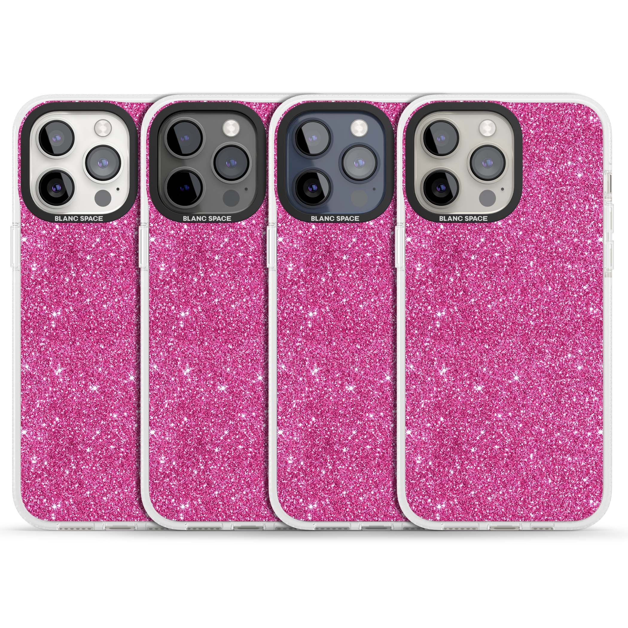 Pink Glitter Y2K iPhone case featuring hot pink glitter wallpaper with sparkle shimmer effect | Clear Case Impact Air case for iPhone 15 Pro, iPhone 15 Pro Max