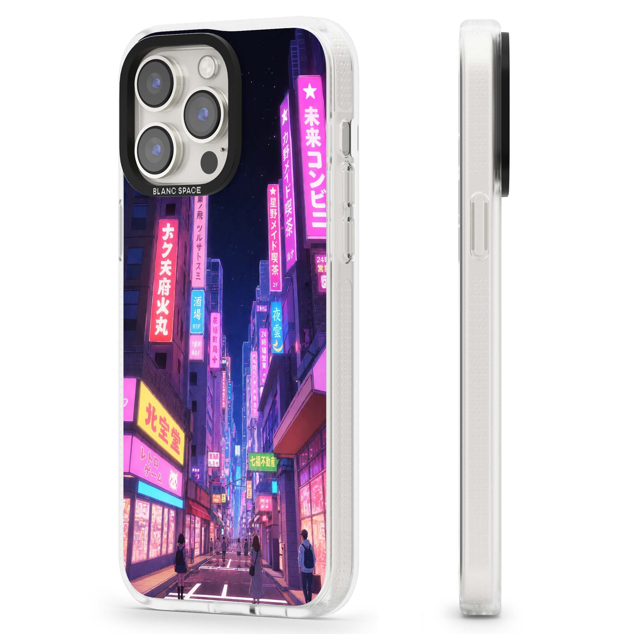 Shibuya At Night Japanese neon city iPhone case featuring glowing kanji signs, pink storefronts and a Tokyo street at n | Clear Case Impact Air case for iPhone 15 Pro, iPhone 15 Pro Max