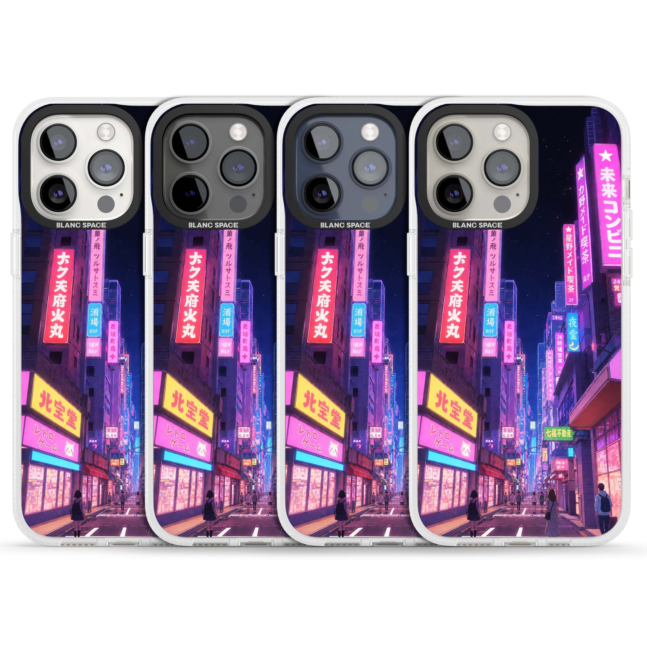 Shibuya At Night Japanese neon city iPhone case featuring glowing kanji signs, pink storefronts and a Tokyo street at n | Clear Case Impact Air case for iPhone 15 Pro, iPhone 15 Pro Max