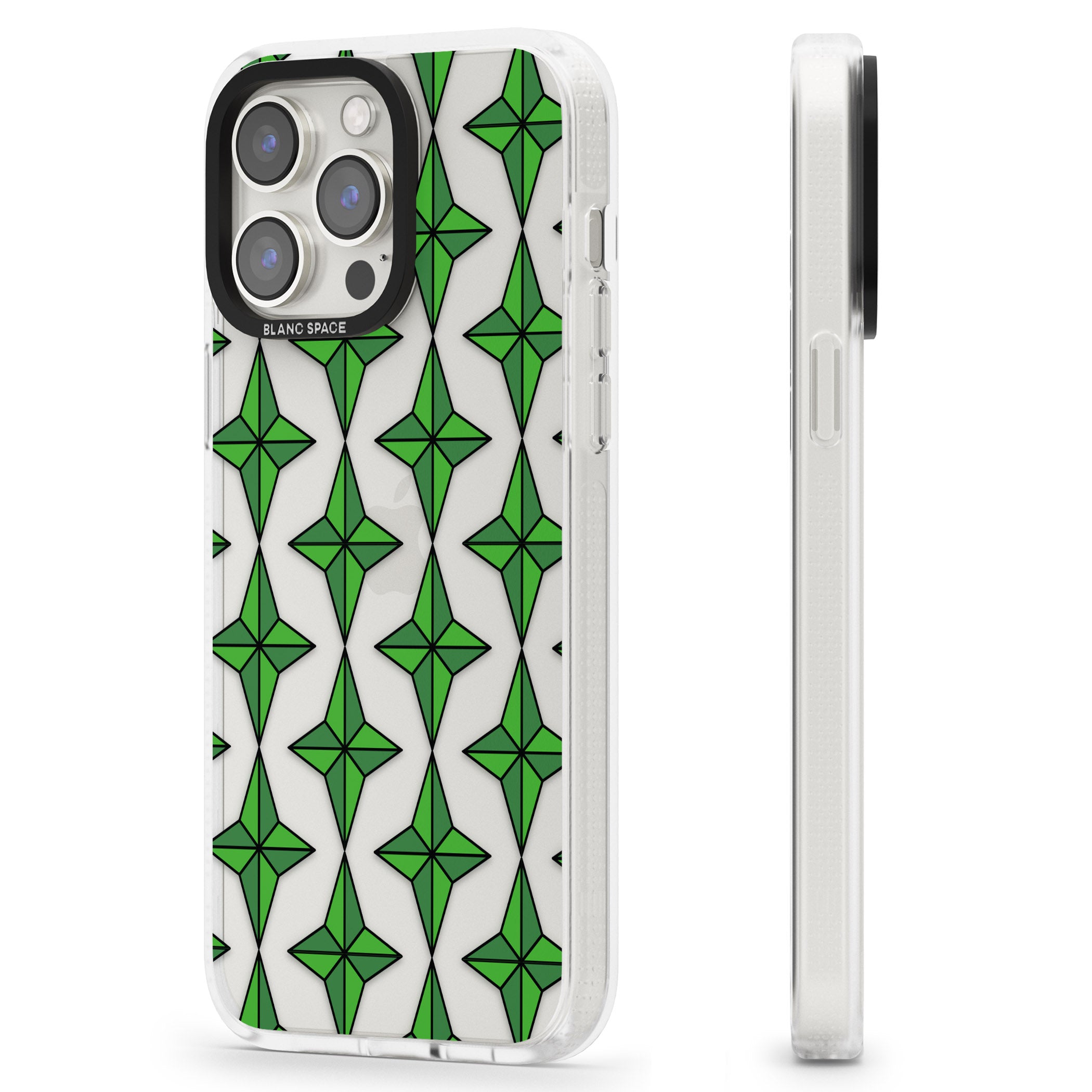 Emerald Stars Pattern (Clear) iPhone 15 Pro Max / 15 Pro / 14 Pro Max / 14 Pro / 13 Pro Clear Case Impact Air - Blanc Space