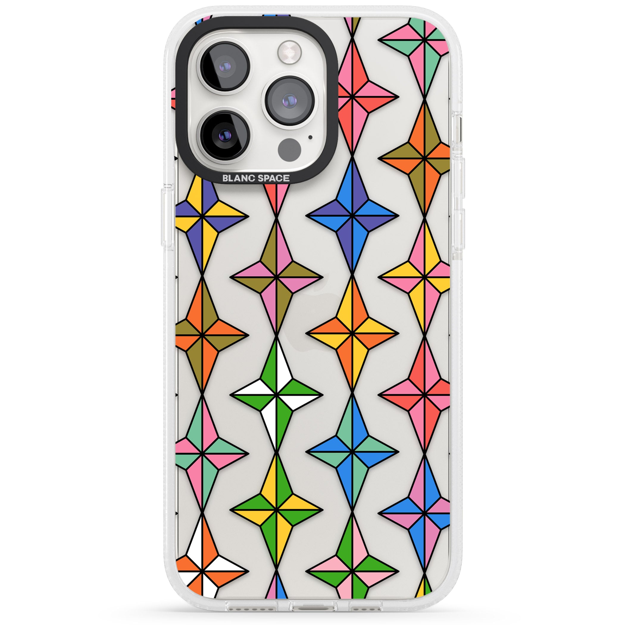 Multi Colour Stars Pattern iPhone 15 Pro Max / 15 Pro / 14 Pro Max / 14 Pro / 13 Pro Clear Case Impact Air - Blanc Space