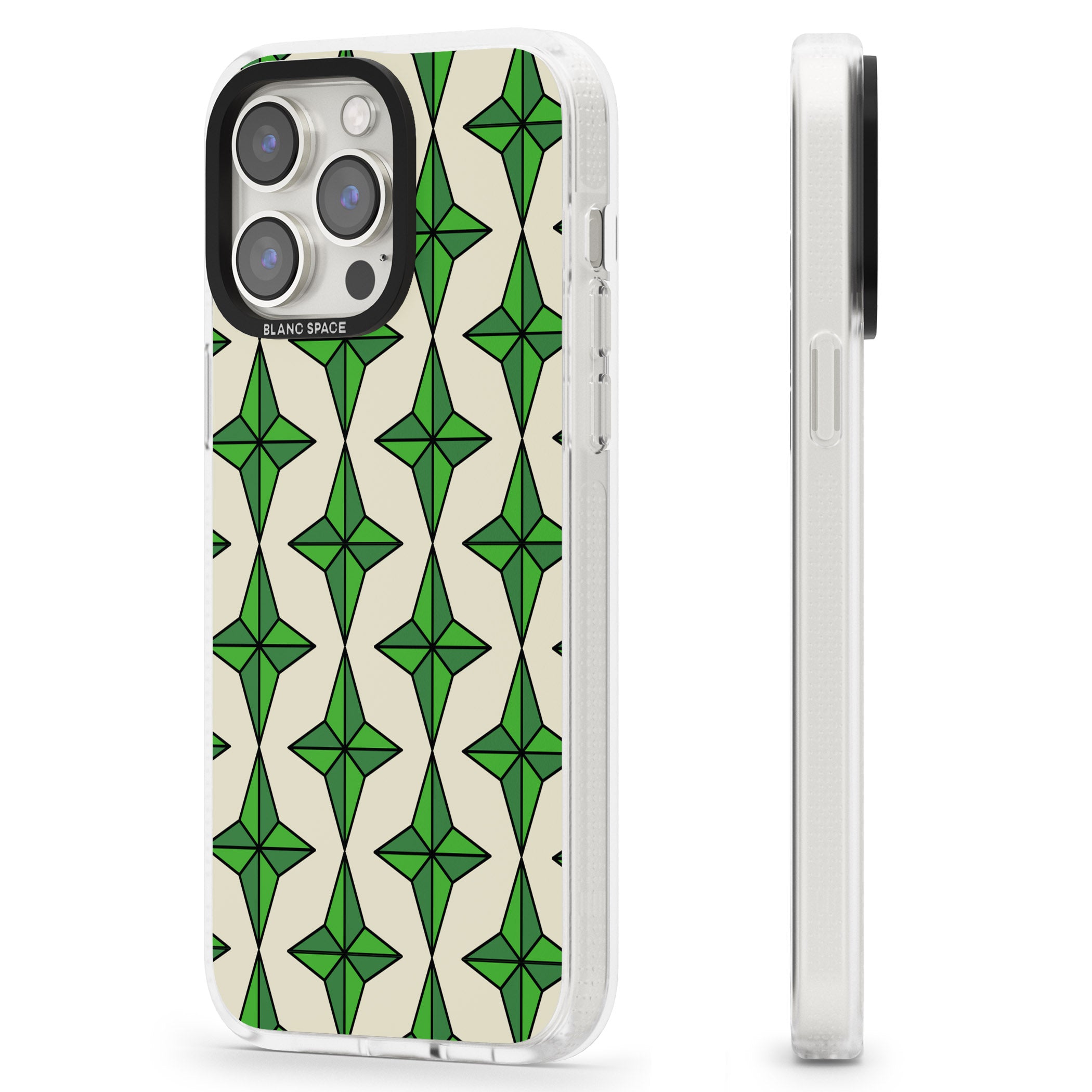 Emerald Stars Pattern iPhone 15 Pro Max / 15 Pro / 14 Pro Max / 14 Pro / 13 Pro Clear Case Impact Air - Blanc Space