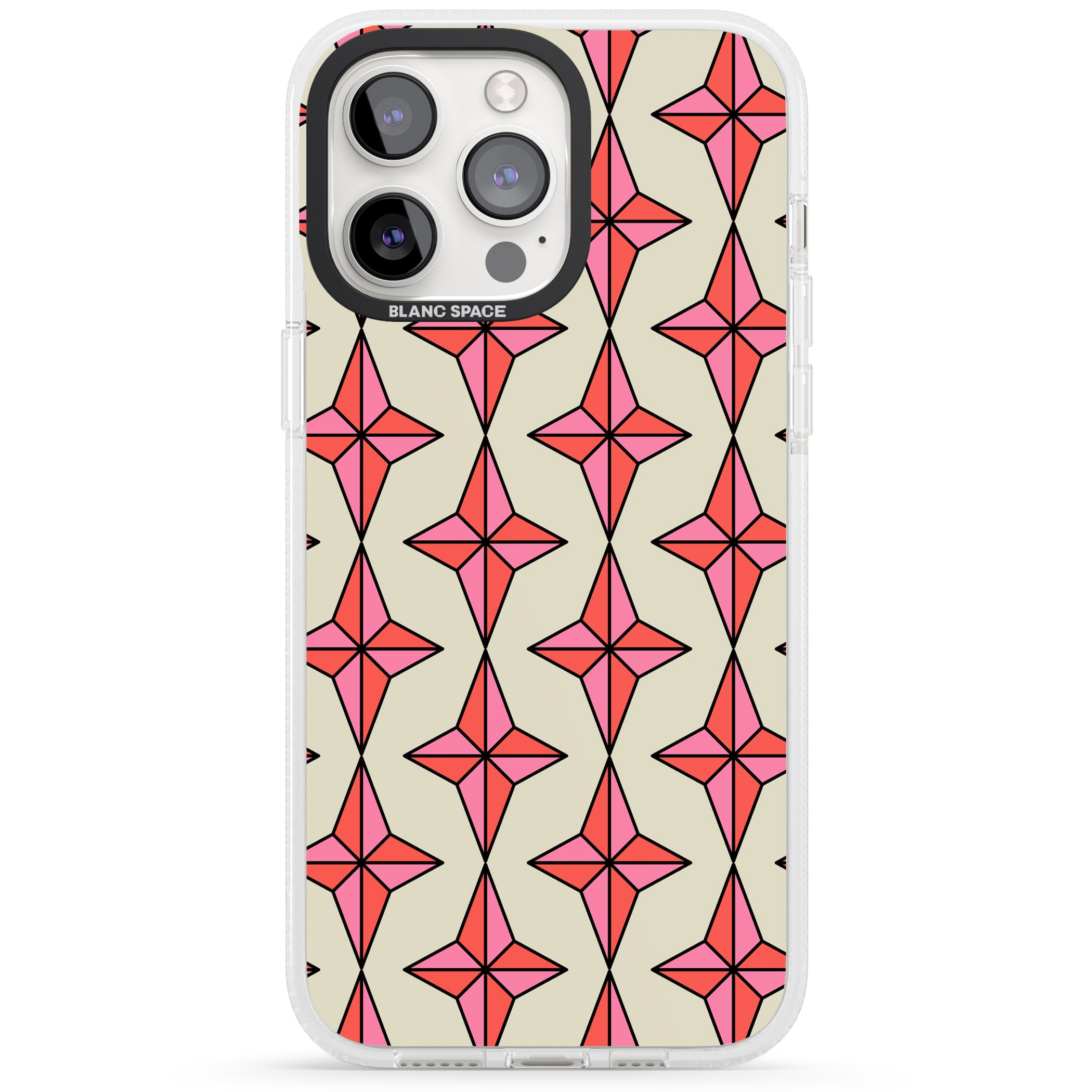 Rose Stars Pattern iPhone 15 Pro Max / 15 Pro / 14 Pro Max / 14 Pro / 13 Pro Clear Case Impact Air - Blanc Space
