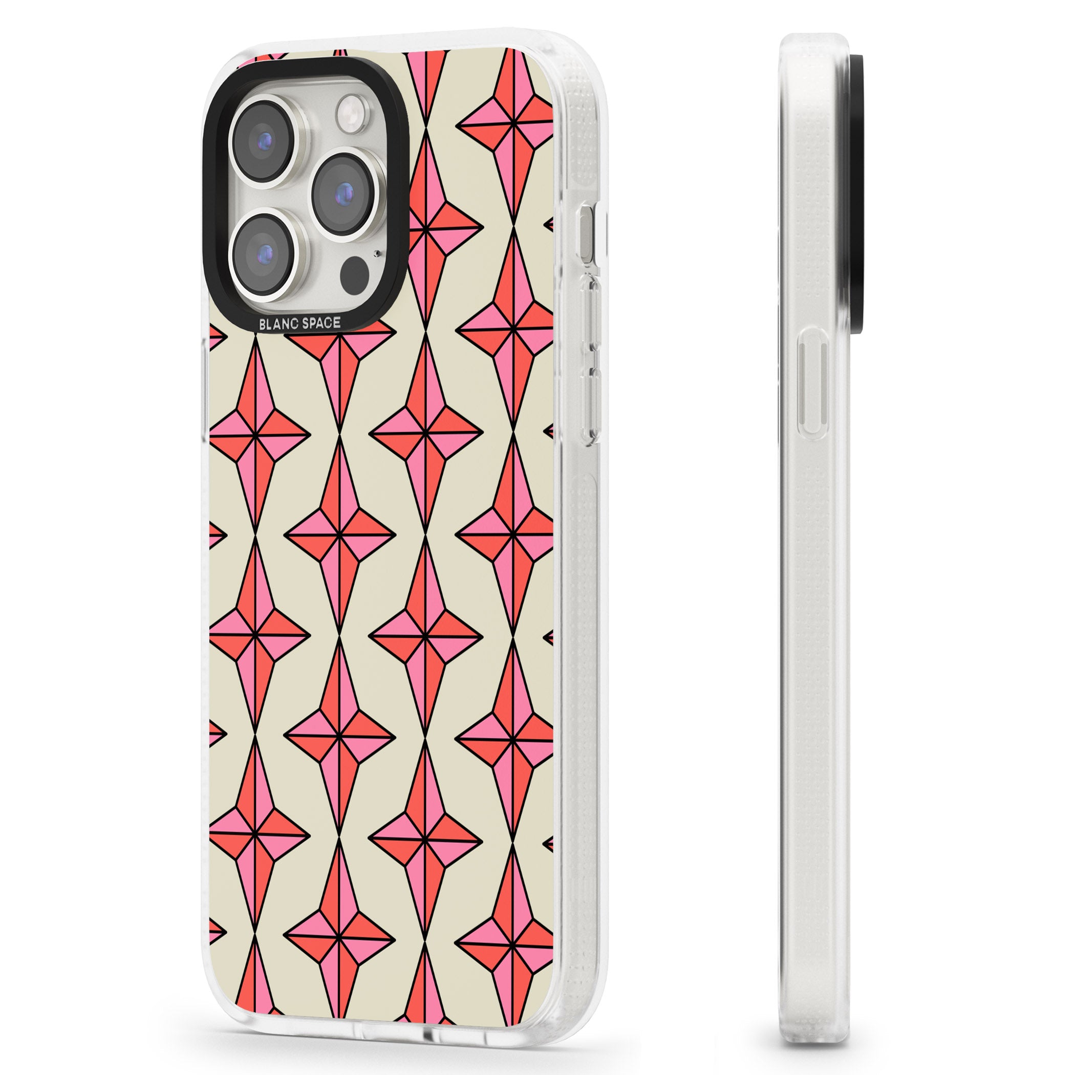 Rose Stars Pattern iPhone 15 Pro Max / 15 Pro / 14 Pro Max / 14 Pro / 13 Pro Clear Case Impact Air - Blanc Space