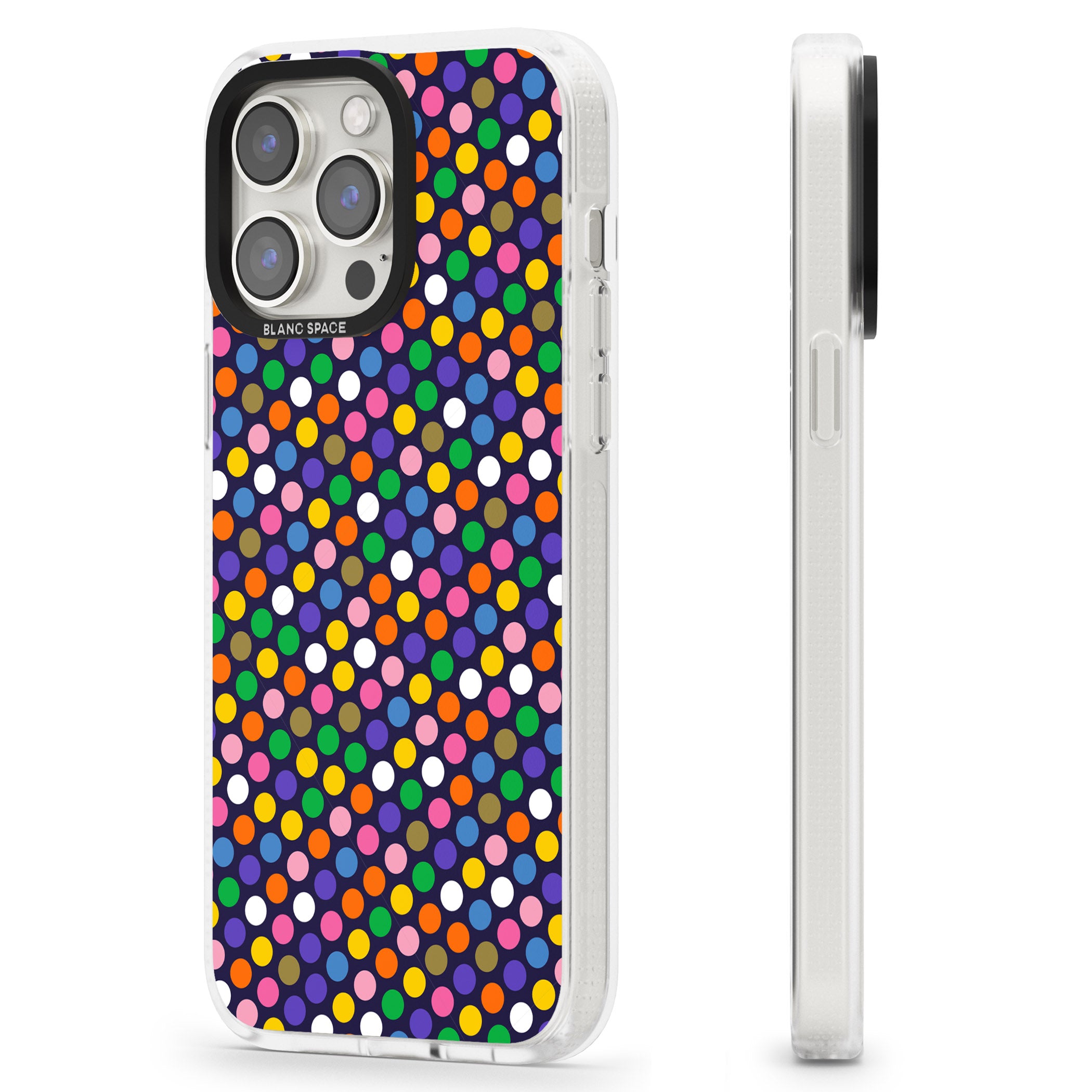 Multicolour Polka-dot Fiesta (Purple) iPhone 15 Pro Max / 15 Pro / 14 Pro Max / 14 Pro / 13 Pro Clear Case Impact Air - Blanc Space