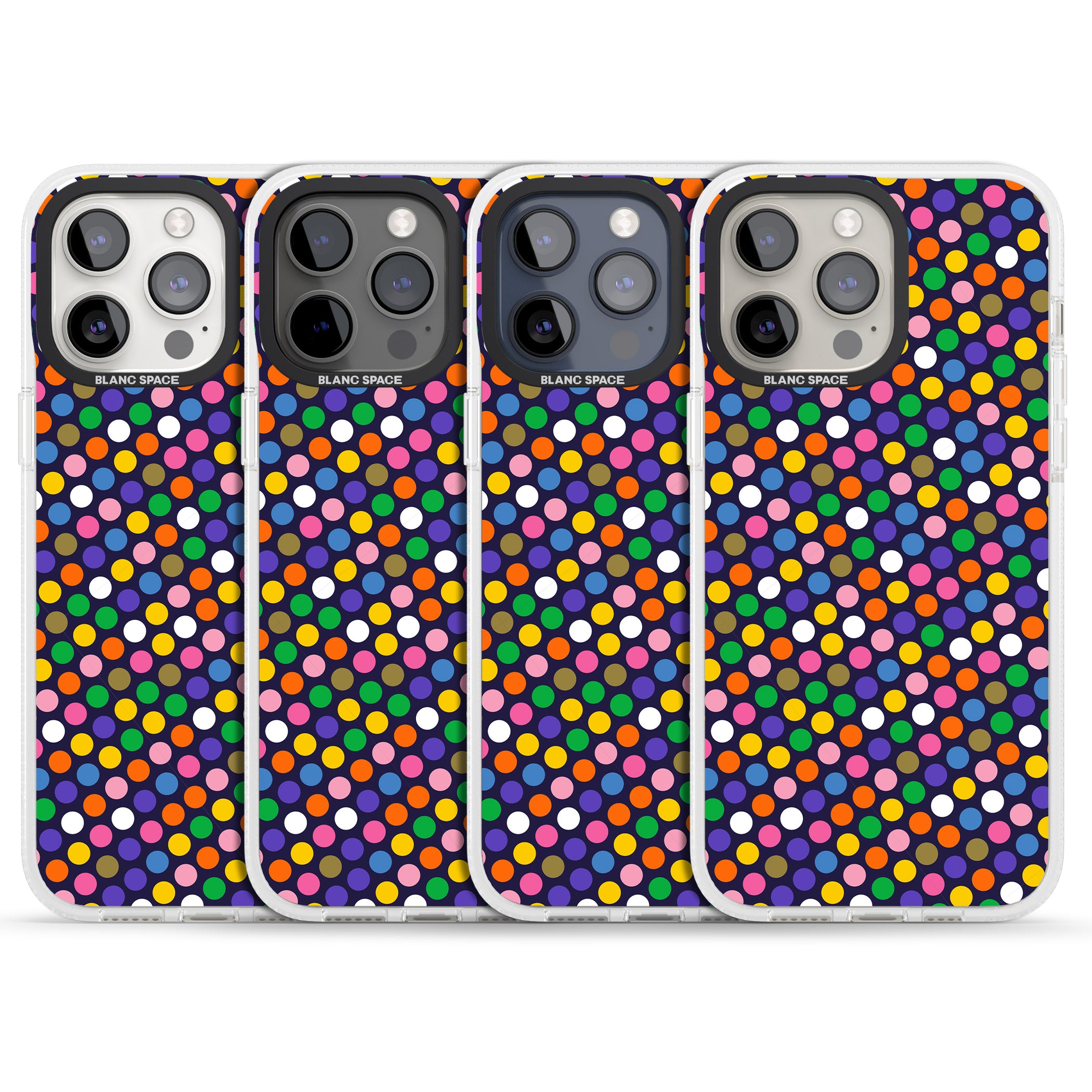 Multicolour Polka-dot Fiesta (Purple) iPhone 15 Pro Max / 15 Pro / 14 Pro Max / 14 Pro / 13 Pro Clear Case Impact Air - Blanc Space