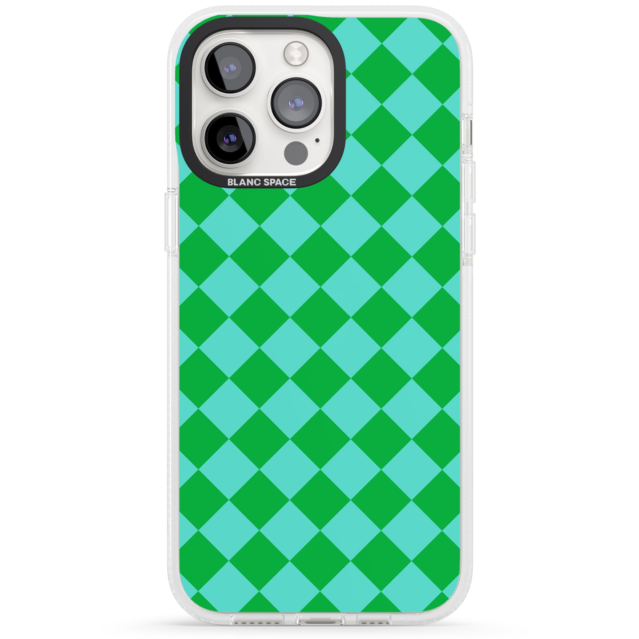 Retro Green Diamond Plaid iPhone 15 Pro Max / 15 Pro / 14 Pro Max / 14 Pro / 13 Pro Clear Case Impact Air - Blanc Space
