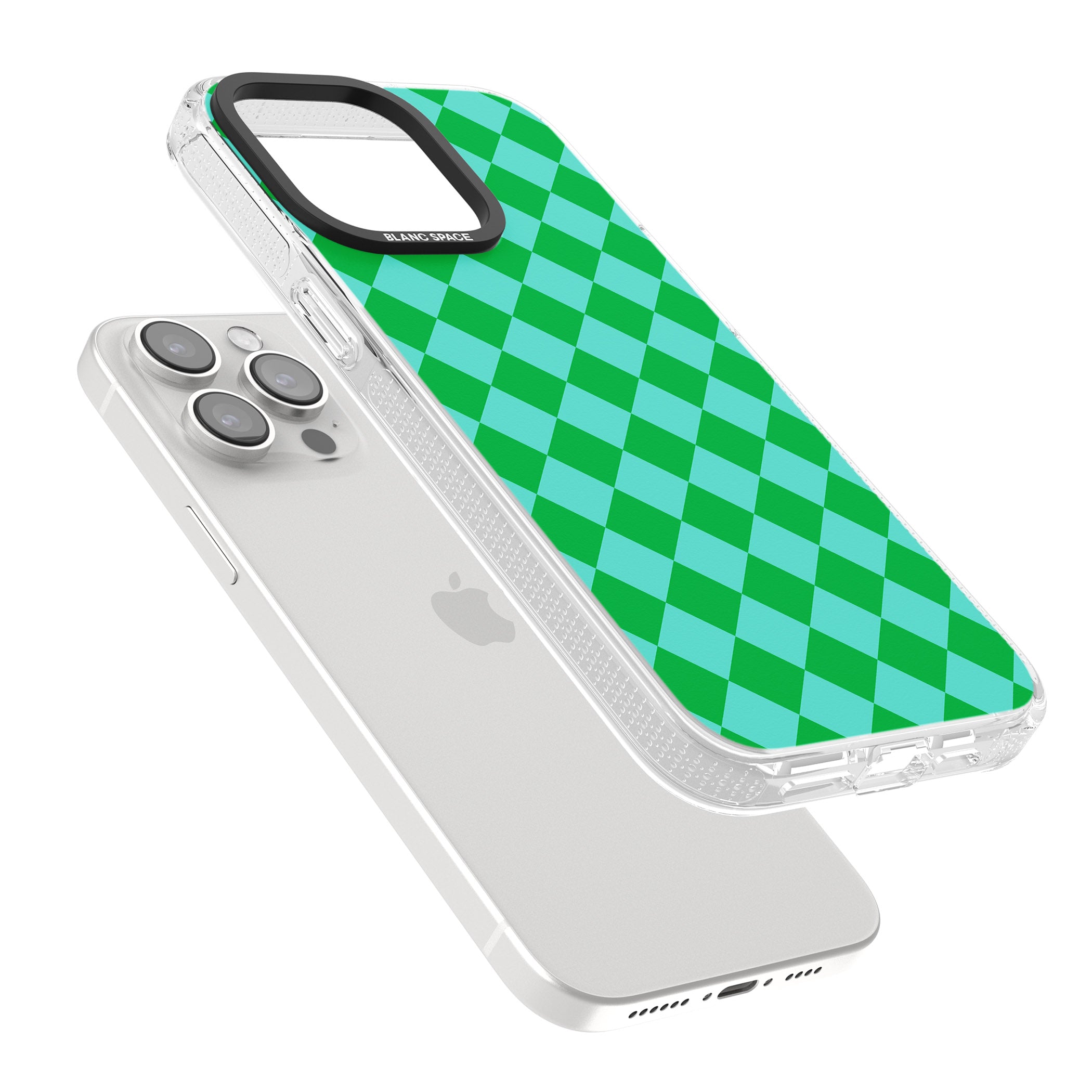Retro Green Diamond Plaid iPhone 15 Pro Max / 15 Pro / 14 Pro Max / 14 Pro / 13 Pro Clear Case Impact Air - Blanc Space