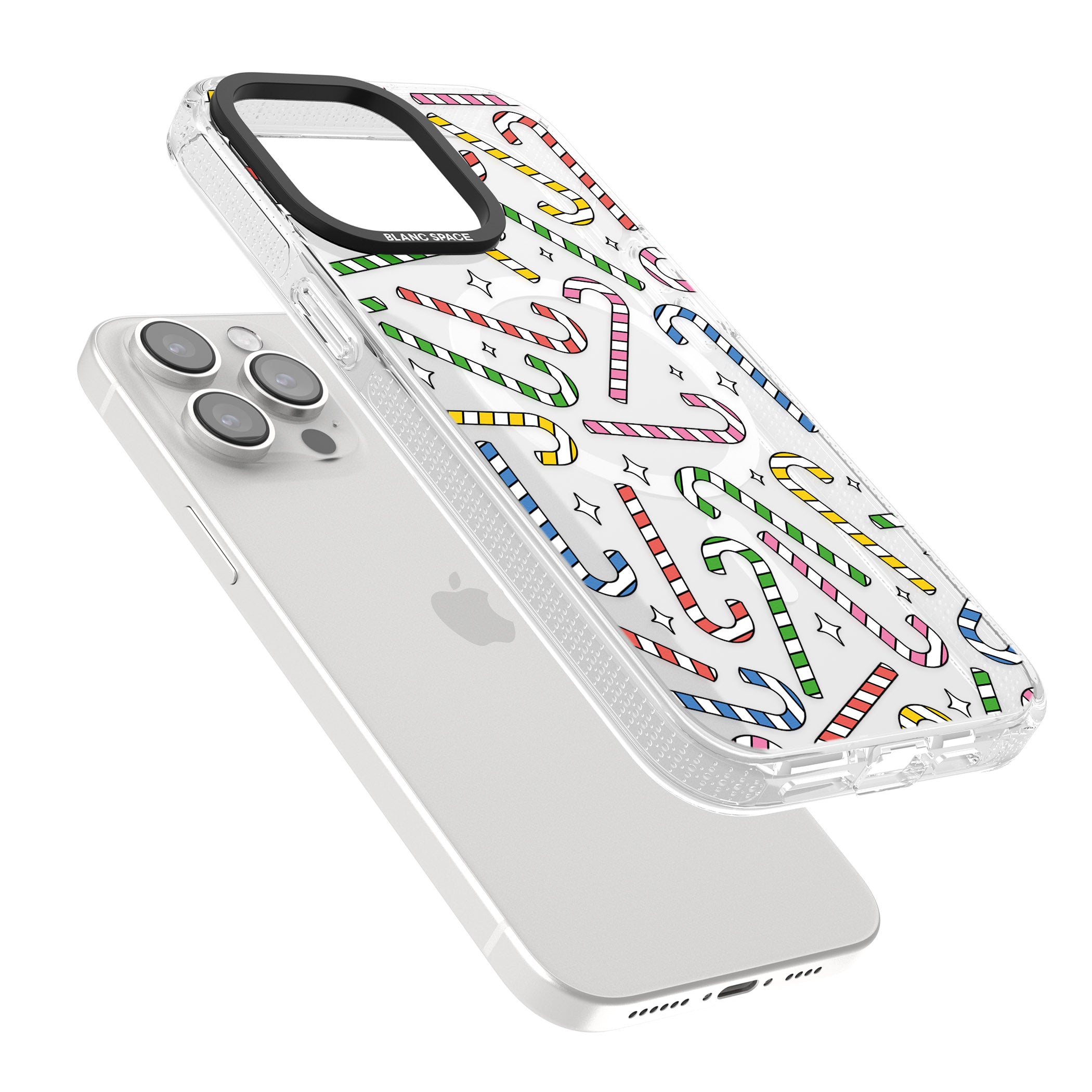 Colourful Stars & Candy Canes iPhone 15 Pro Max / 15 Pro / 14 Pro Max / 14 Pro / 13 Pro Clear Case Impact Air - Blanc Space