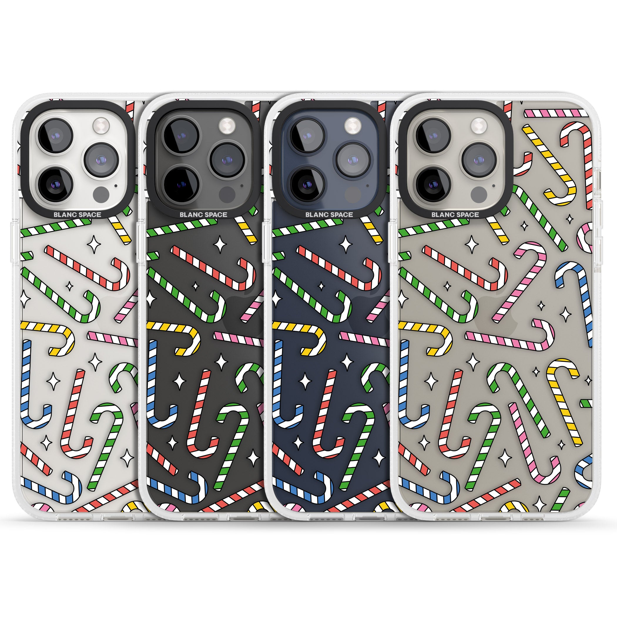 Colourful Stars & Candy Canes iPhone 15 Pro Max / 15 Pro / 14 Pro Max / 14 Pro / 13 Pro Clear Case Impact Air - Blanc Space
