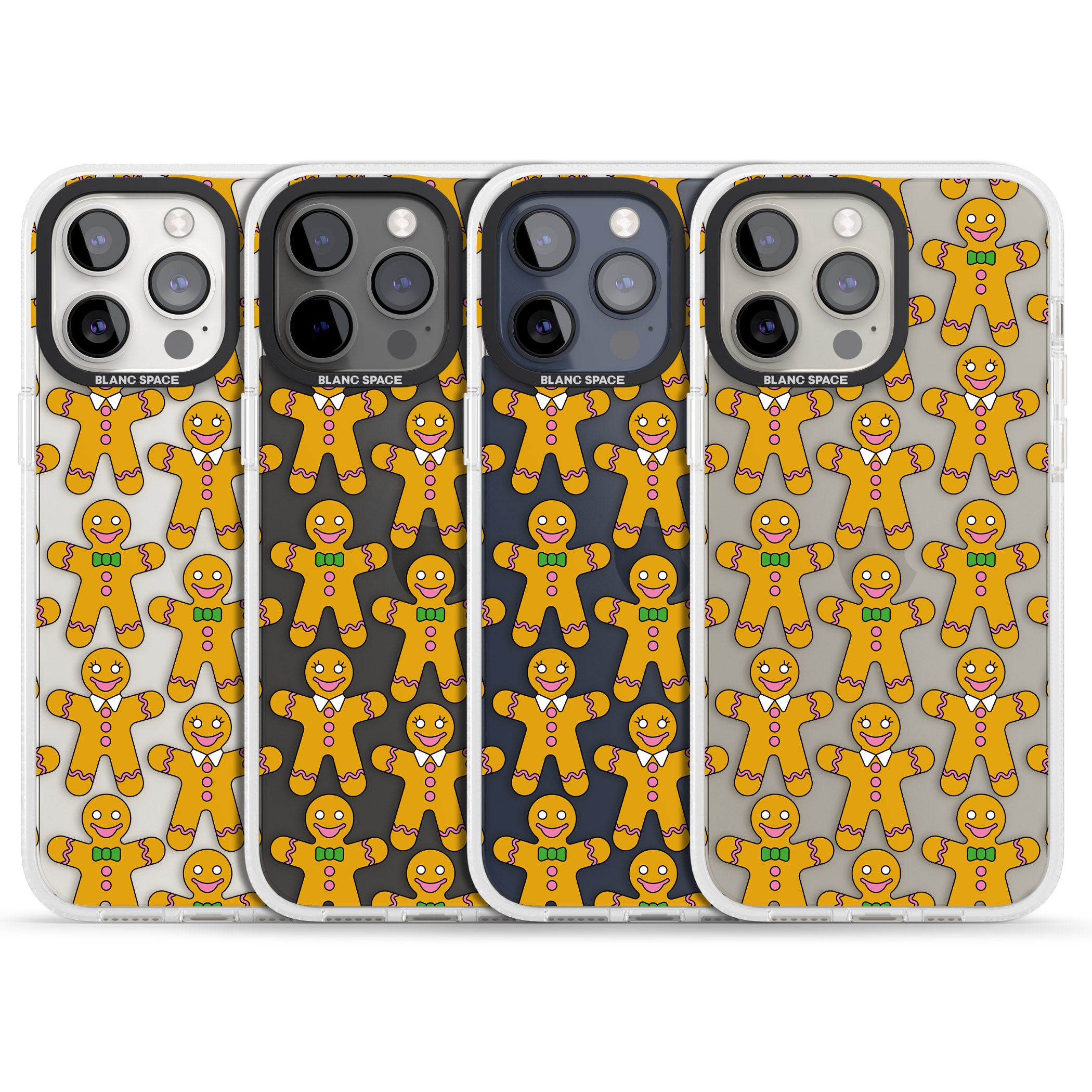 Gingerbread Cookie Pattern iPhone 15 Pro Max / 15 Pro / 14 Pro Max / 14 Pro / 13 Pro Clear Case Impact Air - Blanc Space