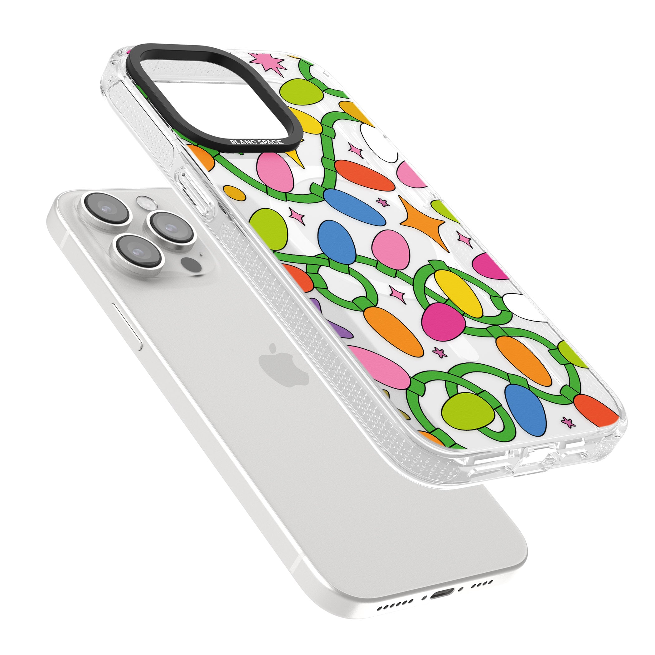 Festive Lights Pattern iPhone 15 Pro Max / 15 Pro / 14 Pro Max / 14 Pro / 13 Pro Clear Case Impact Air - Blanc Space