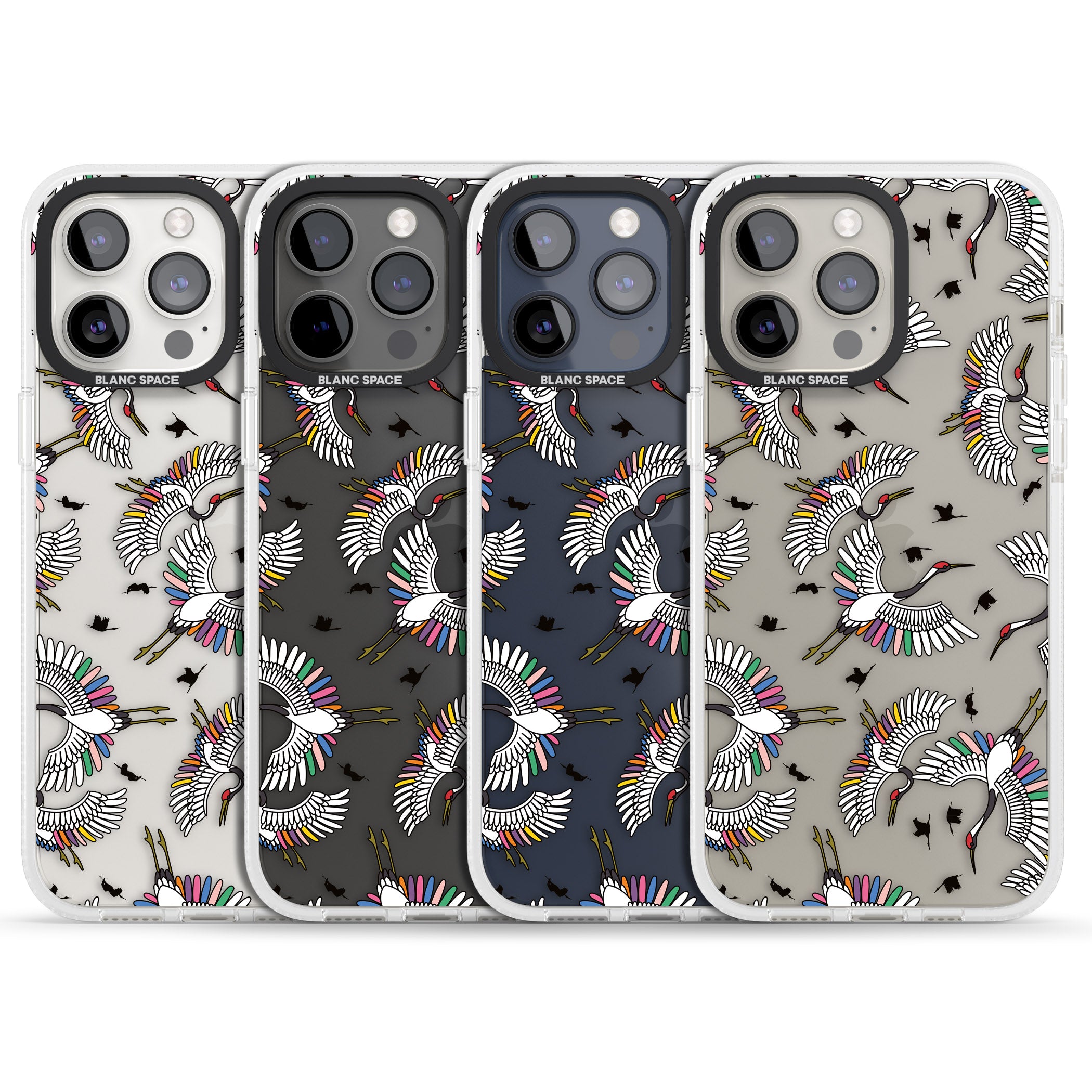 Colourful Crane Pattern iPhone 15 Pro Max / 15 Pro / 14 Pro Max / 14 Pro / 13 Pro Clear Case Impact Air - Blanc Space