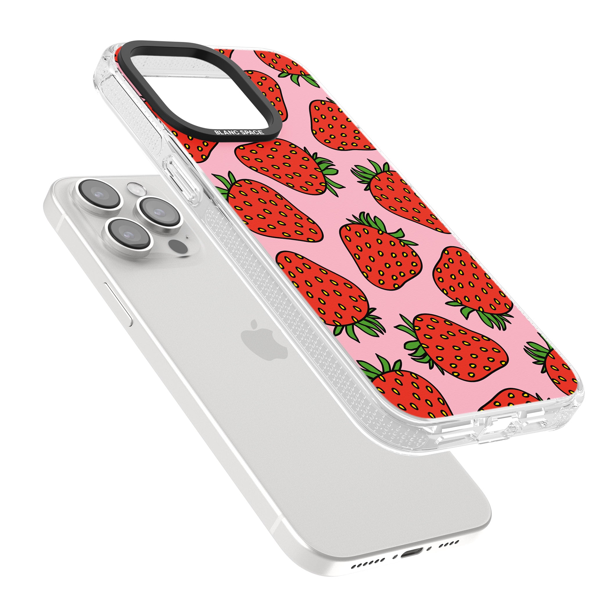 Strawberry Pattern (Pink) iPhone 15 Pro Max / 15 Pro / 14 Pro Max / 14 Pro / 13 Pro Clear Case Impact Air - Blanc Space