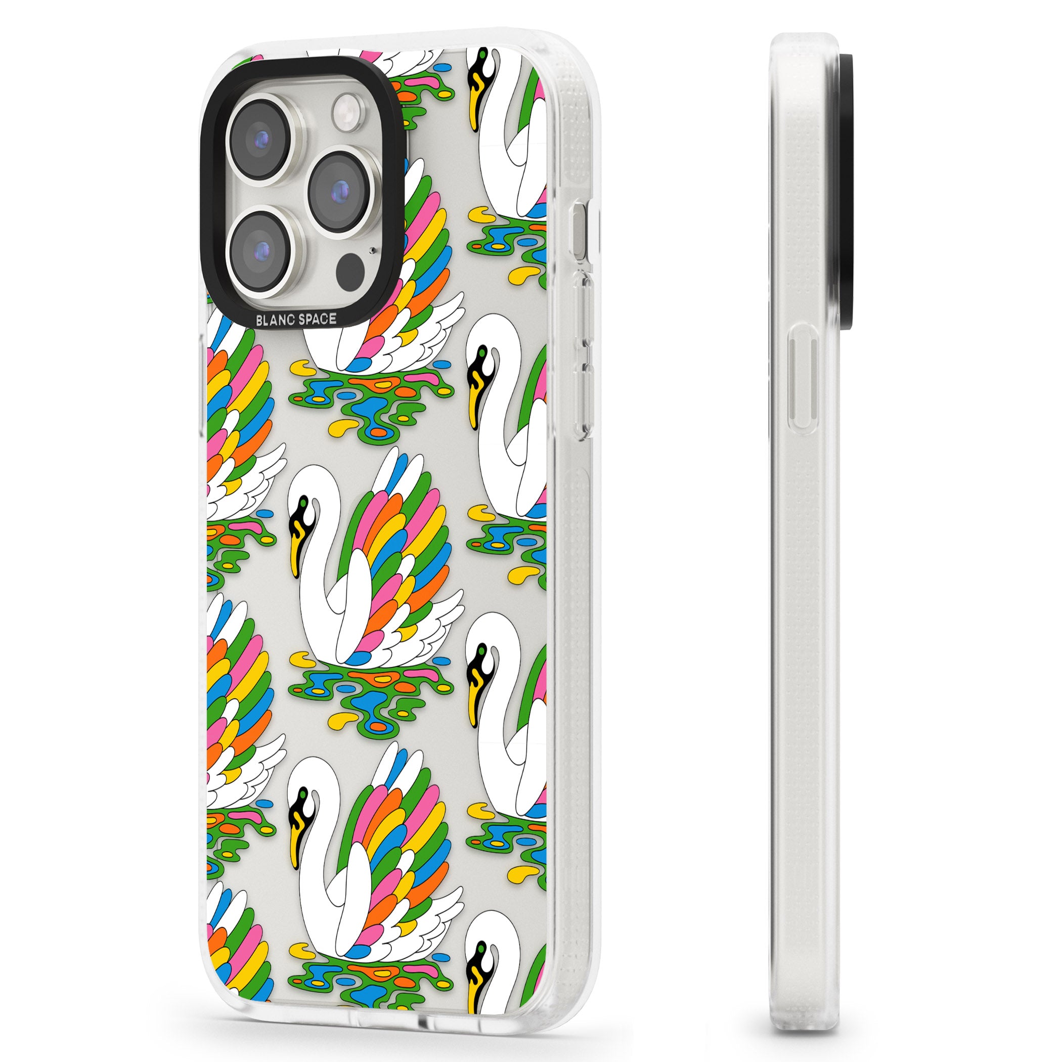 Colourful Swan Pattern iPhone 15 Pro Max / 15 Pro / 14 Pro Max / 14 Pro / 13 Pro Clear Case Impact Air - Blanc Space
