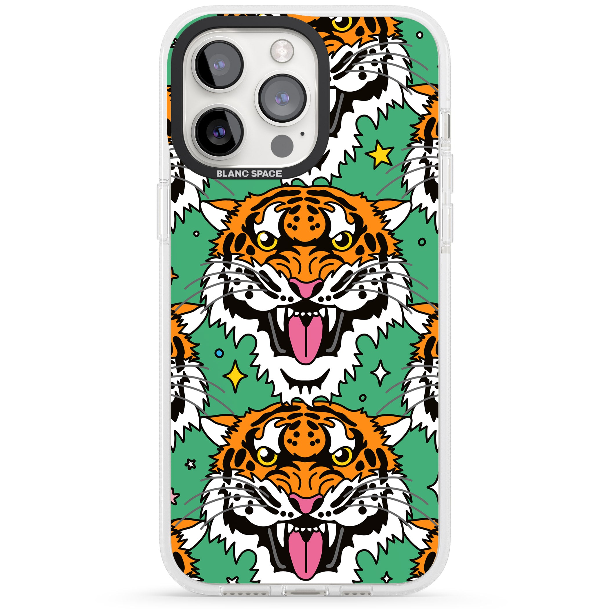 Fierce Jungle Tigers (Green) iPhone 15 Pro Max / 15 Pro / 14 Pro Max / 14 Pro / 13 Pro Clear Case Impact Air - Blanc Space