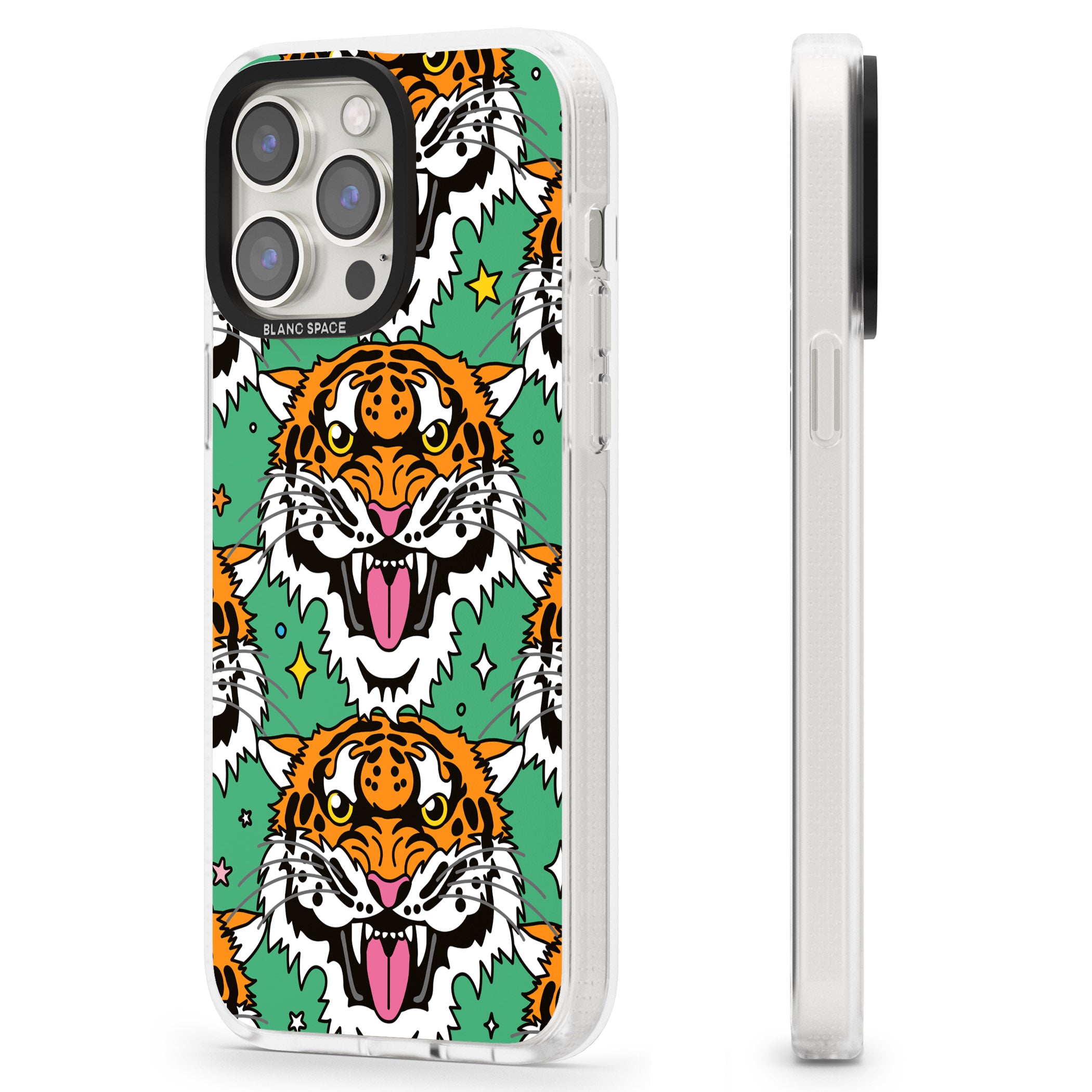 Fierce Jungle Tigers (Green) iPhone 15 Pro Max / 15 Pro / 14 Pro Max / 14 Pro / 13 Pro Clear Case Impact Air - Blanc Space
