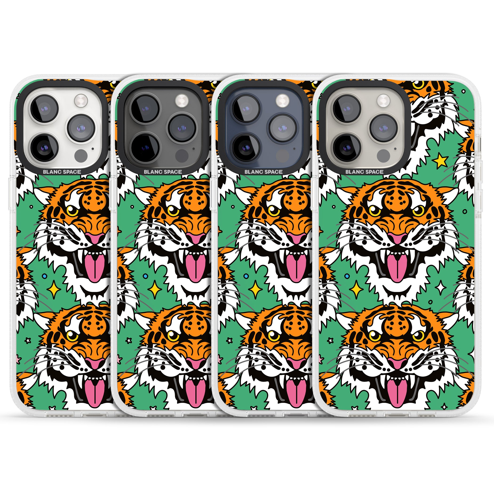 Fierce Jungle Tigers (Green) iPhone 15 Pro Max / 15 Pro / 14 Pro Max / 14 Pro / 13 Pro Clear Case Impact Air - Blanc Space