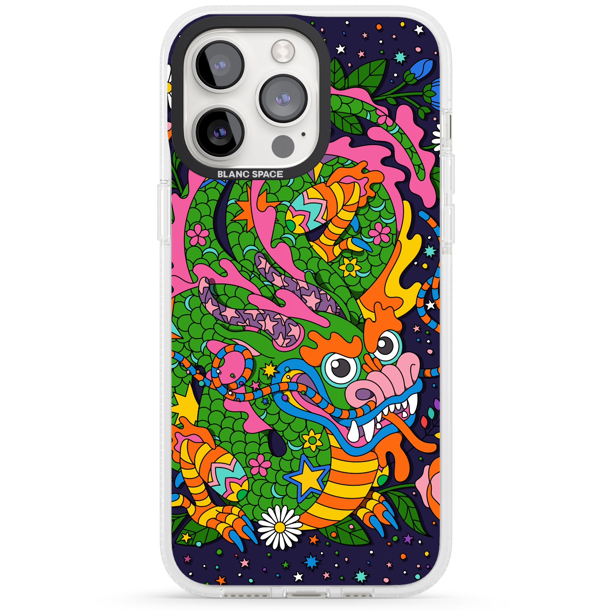 Psychedelic Jungle Dragon (Purple) iPhone 15 Pro Max / 15 Pro / 14 Pro Max / 14 Pro / 13 Pro Clear Case Impact Air - Blanc Space