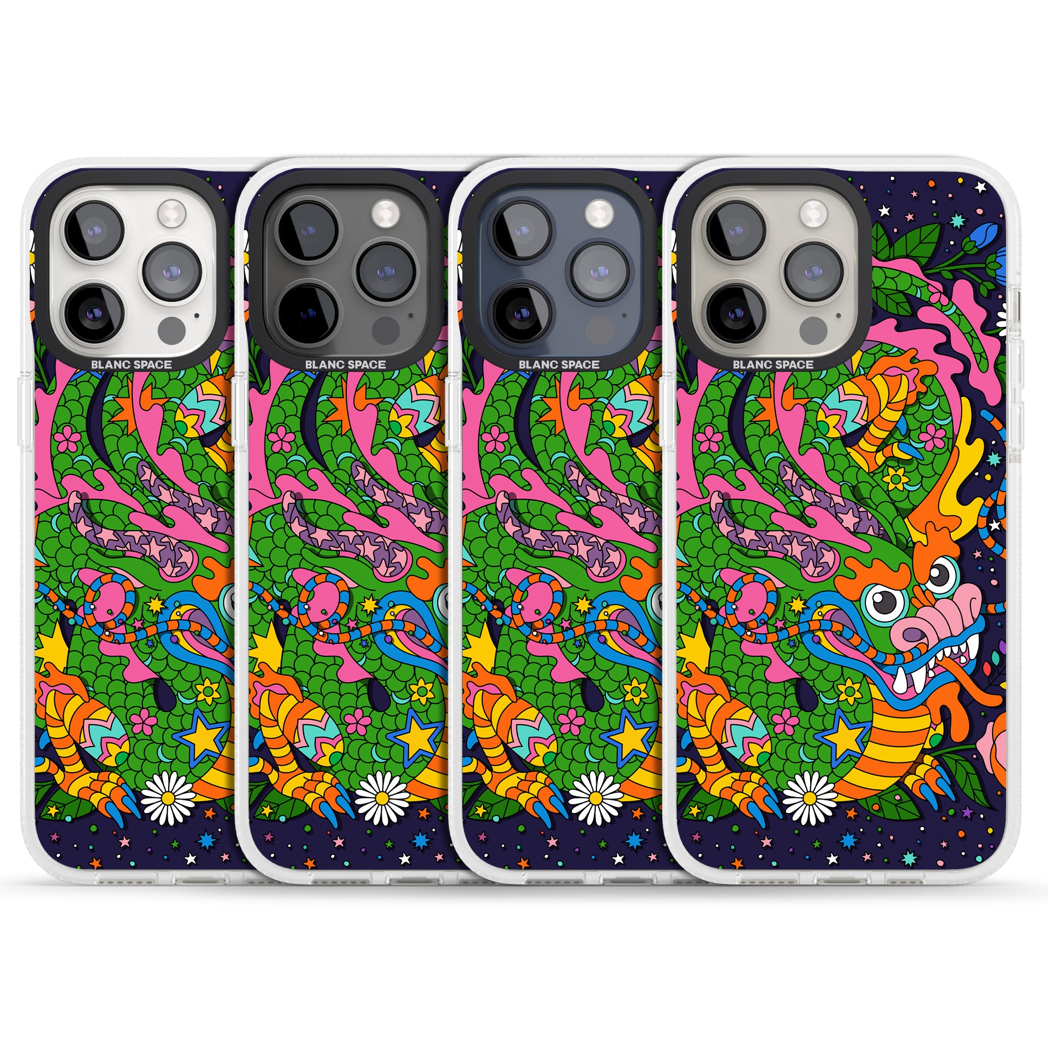 Psychedelic Jungle Dragon (Purple) iPhone 15 Pro Max / 15 Pro / 14 Pro Max / 14 Pro / 13 Pro Clear Case Impact Air - Blanc Space