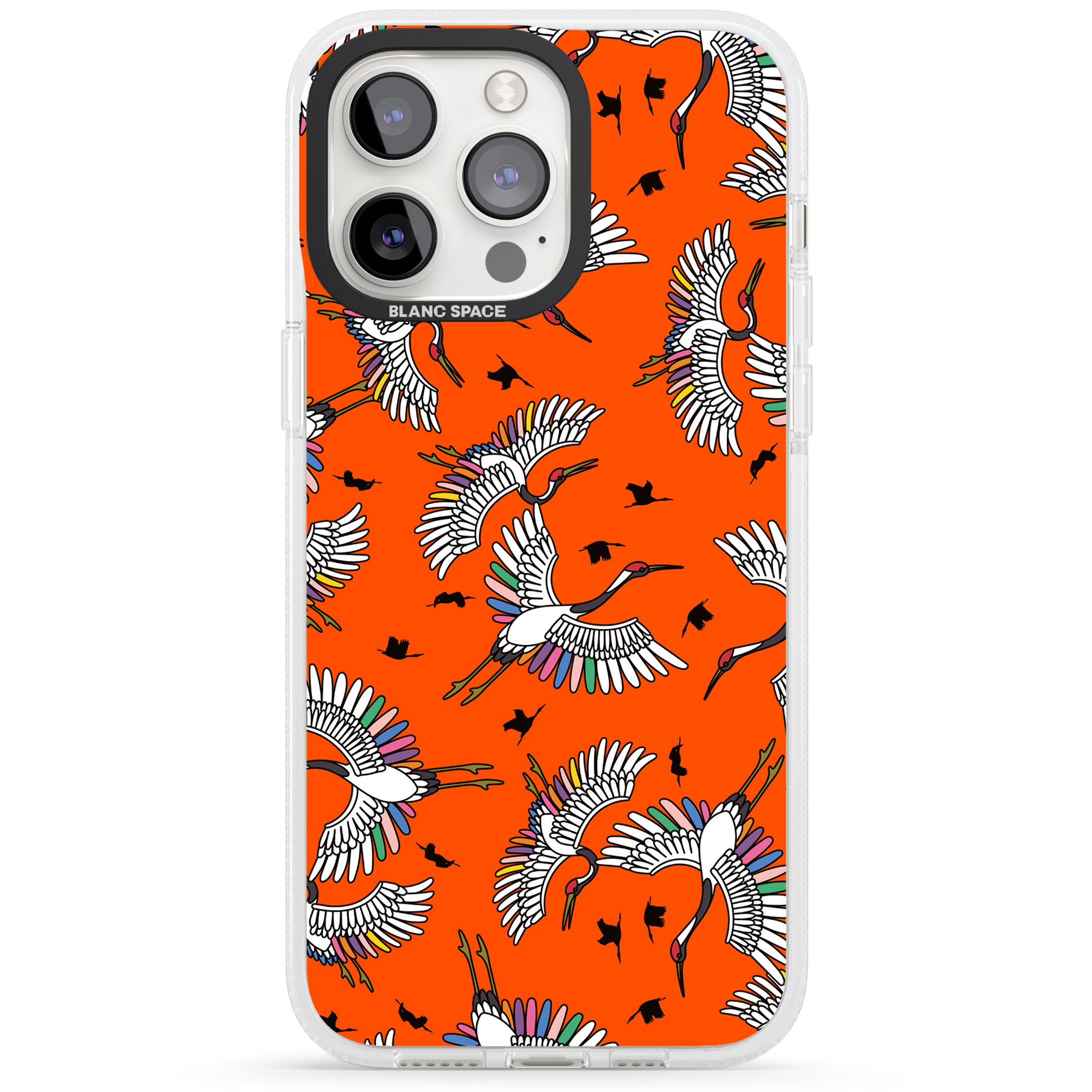 Colourful Crane Pattern (Orange) iPhone 15 Pro Max / 15 Pro / 14 Pro Max / 14 Pro / 13 Pro Clear Case Impact Air - Blanc Space
