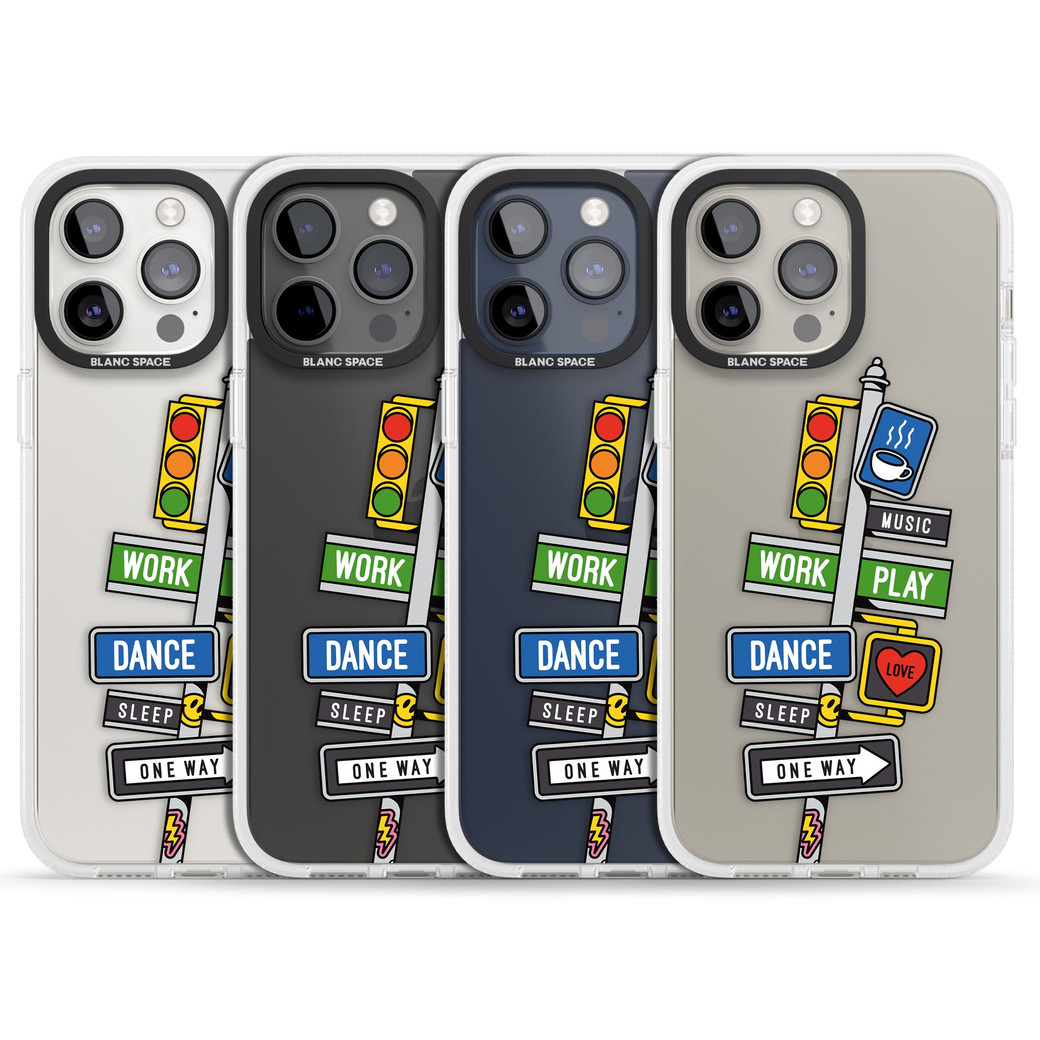 Mood Street Signs iPhone 15 Pro Max / 15 Pro / 14 Pro Max / 14 Pro / 13 Pro Clear Case Impact Air - Blanc Space