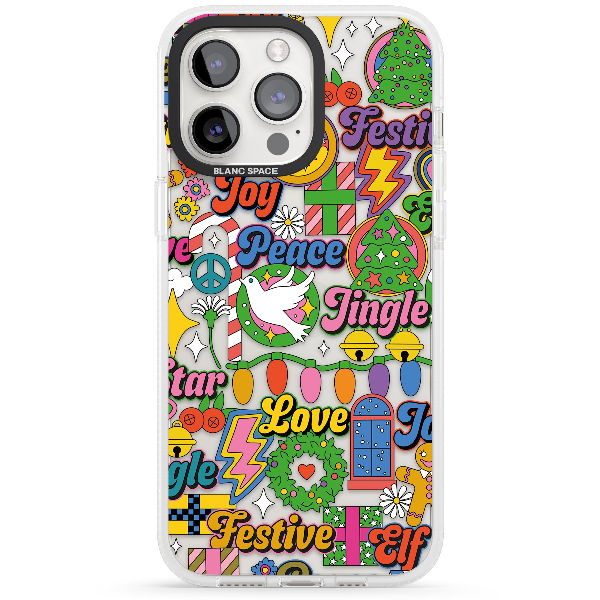 Peace & Festivities iPhone 15 Pro Max / 15 Pro / 14 Pro Max / 14 Pro / 13 Pro Clear Case Impact Air - Blanc Space